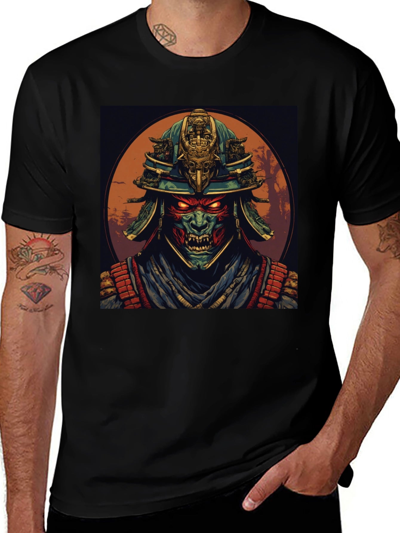 Samurai Demon Graphic Tee - Black Cotton T-Shirt