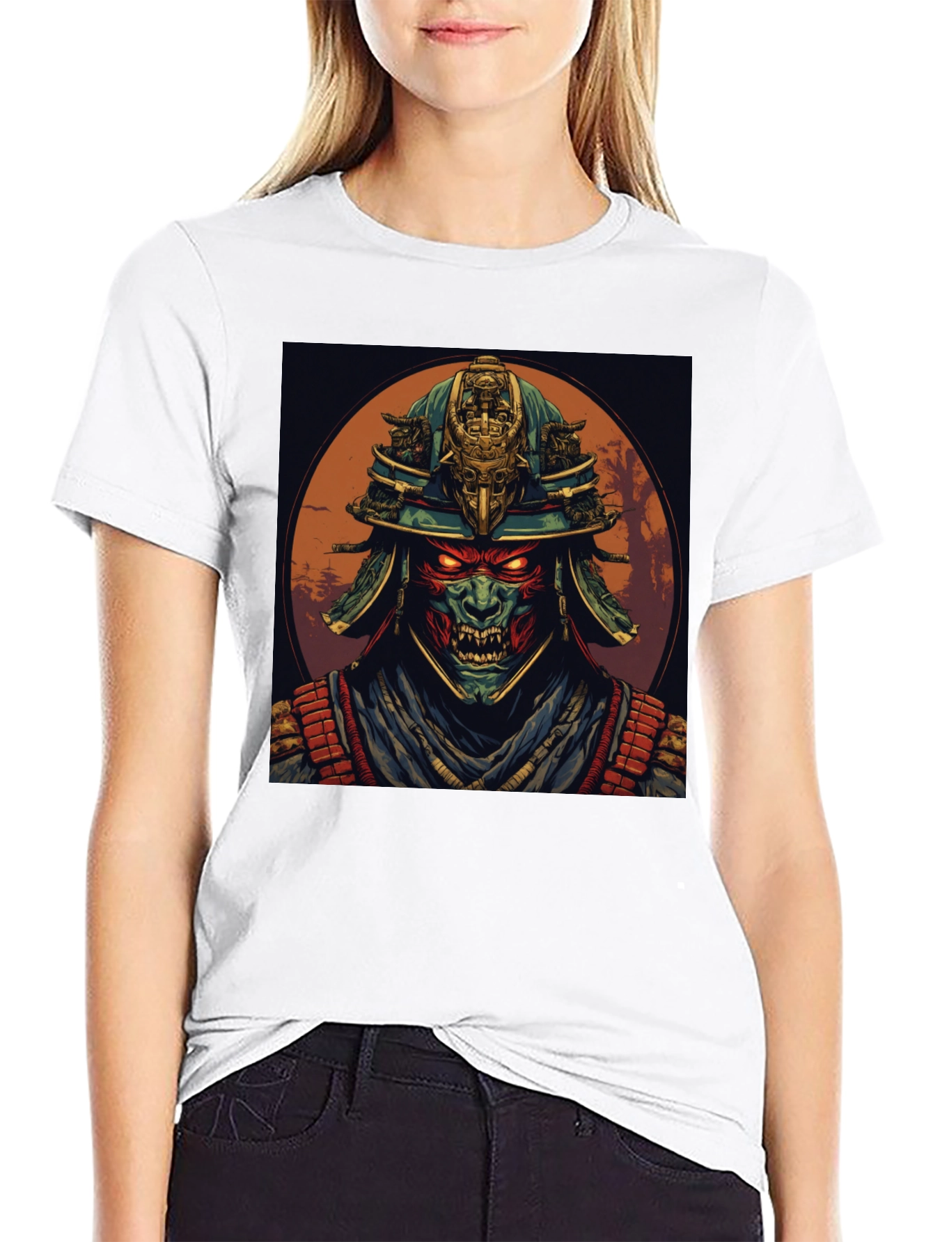 Samurai Demon Graphic Tee - Black Cotton T-Shirt