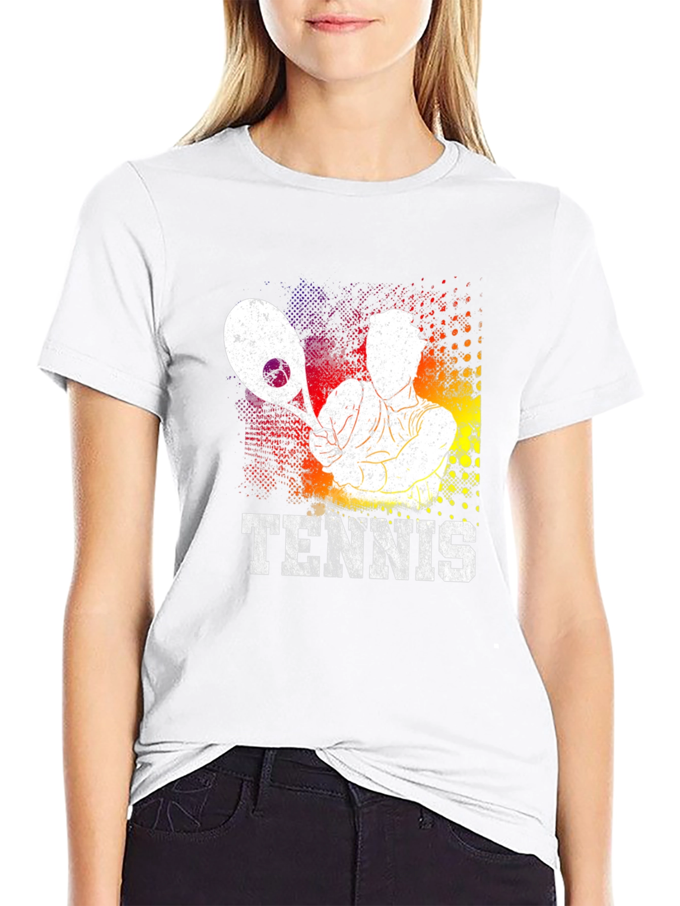 Tennis Player Graphic Print Black T-Shirt