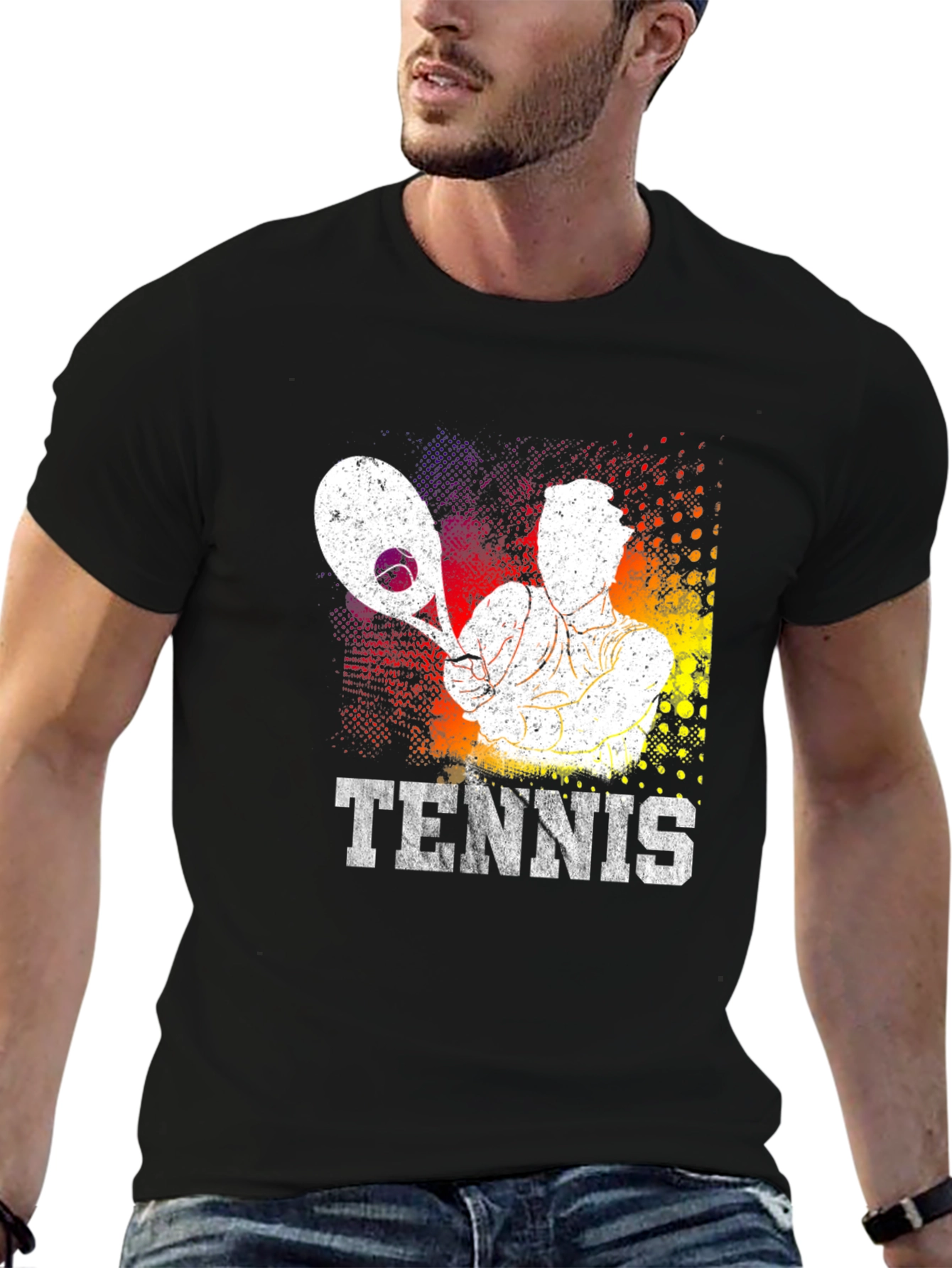 Tennis Player Graphic Print Black T-Shirt