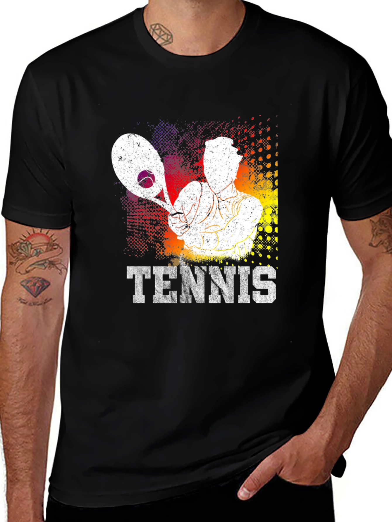 Tennis Player Graphic Print Black T-Shirt