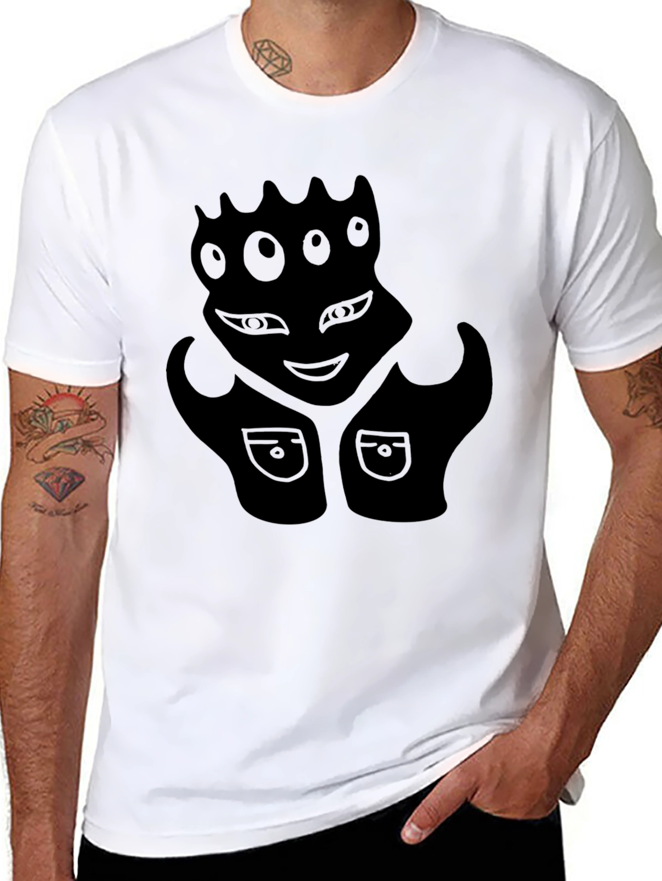Black Graphic Tee - Alien Face Design