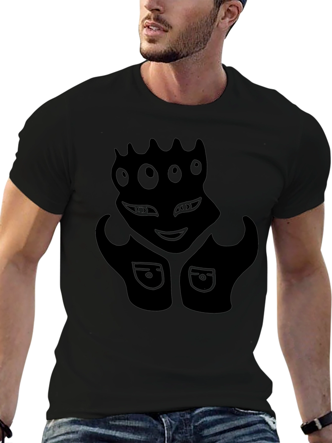 Black Graphic Tee - Alien Face Design