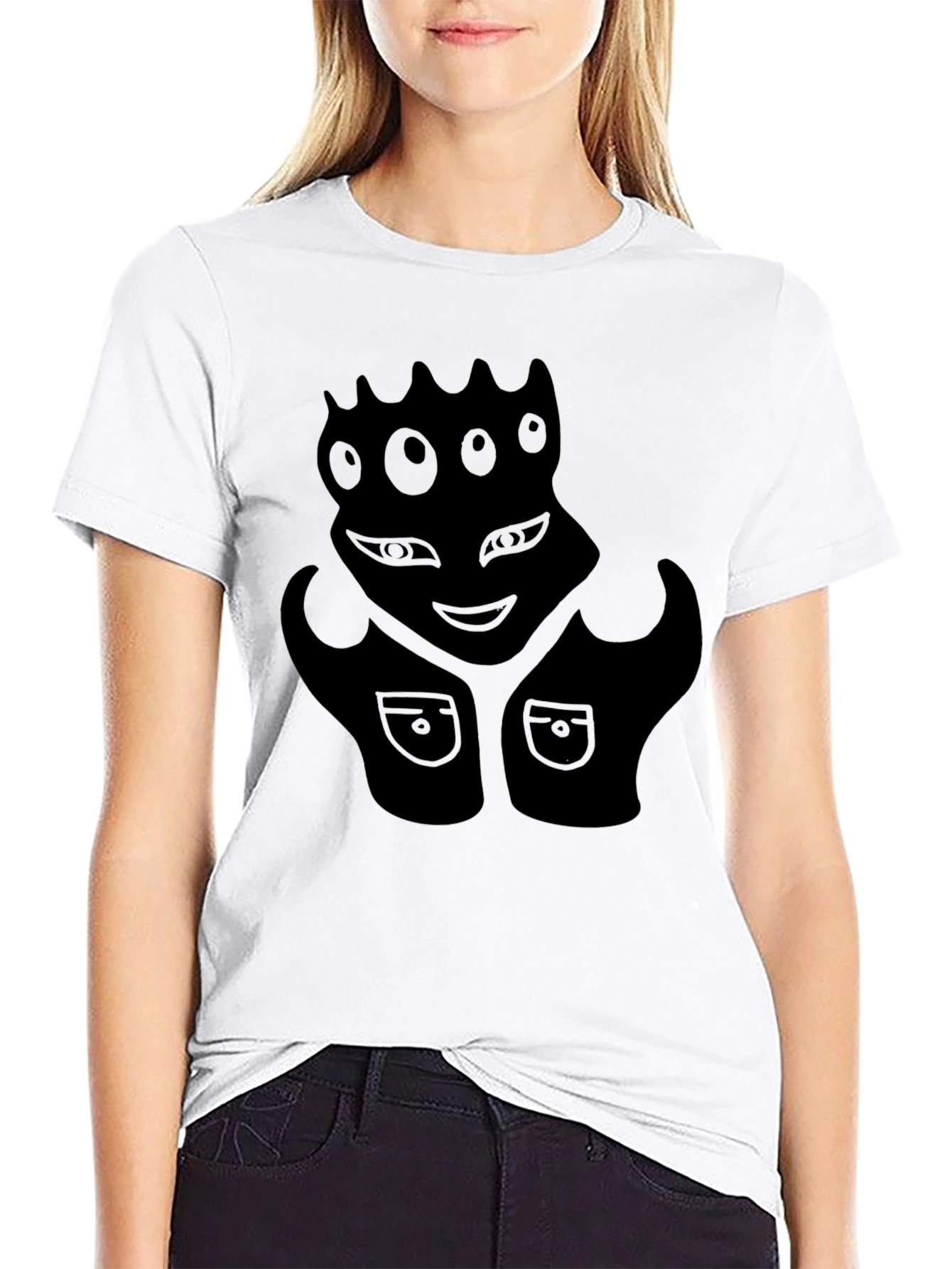 Black Graphic Tee - Alien Face Design