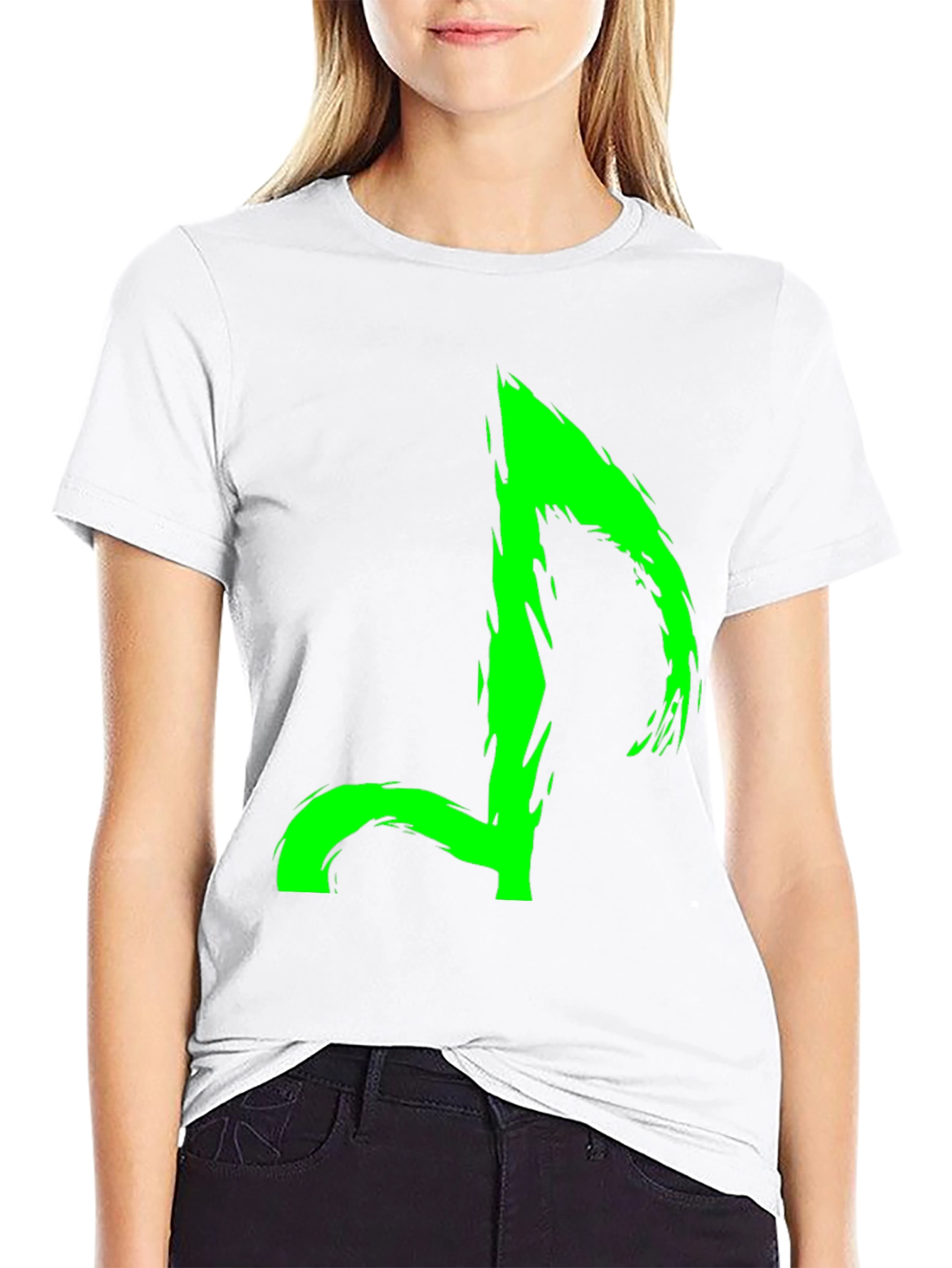 Neon Green Music Note Graphic Black T-Shirt