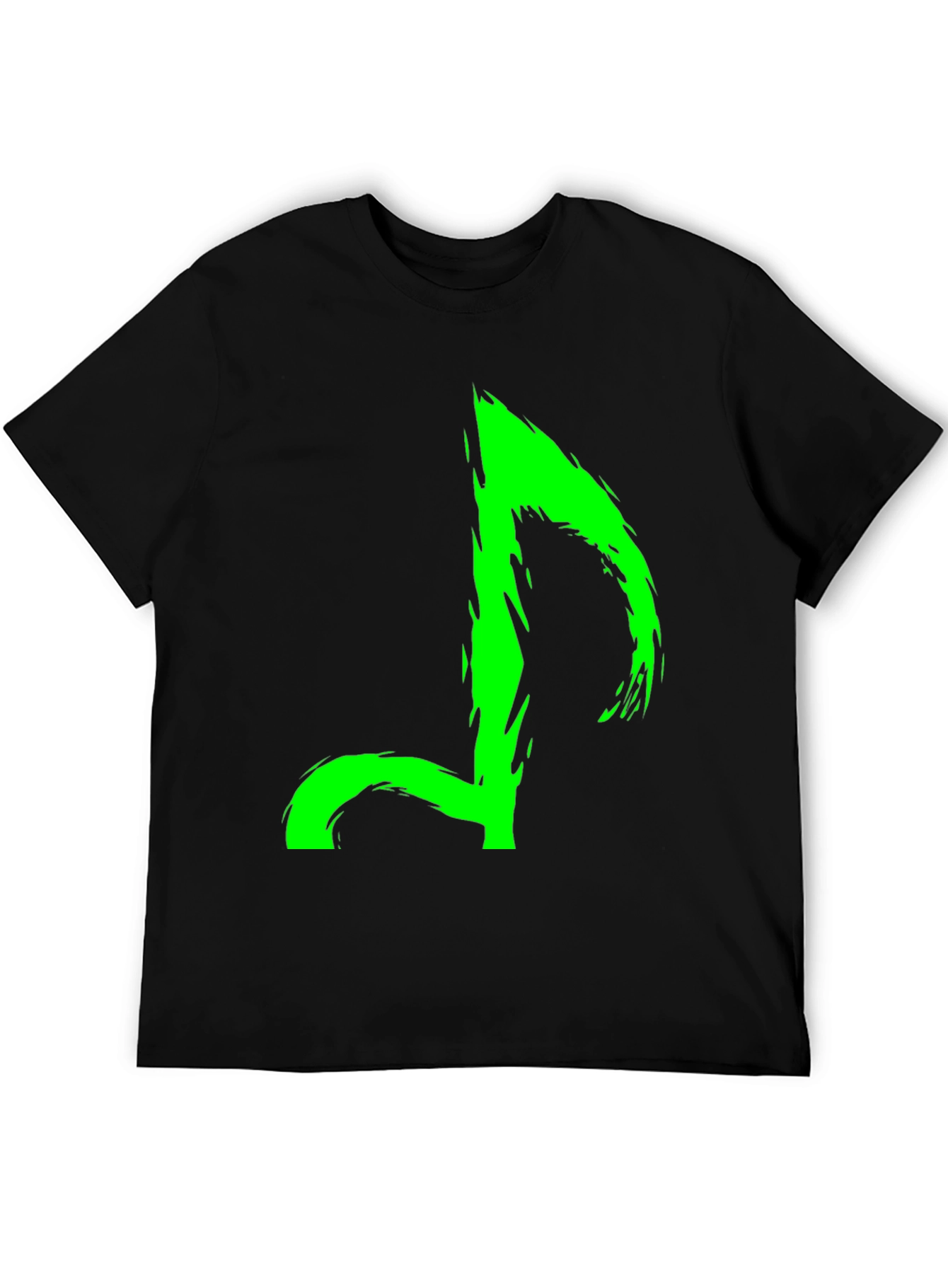 Neon Green Music Note Graphic Black T-Shirt