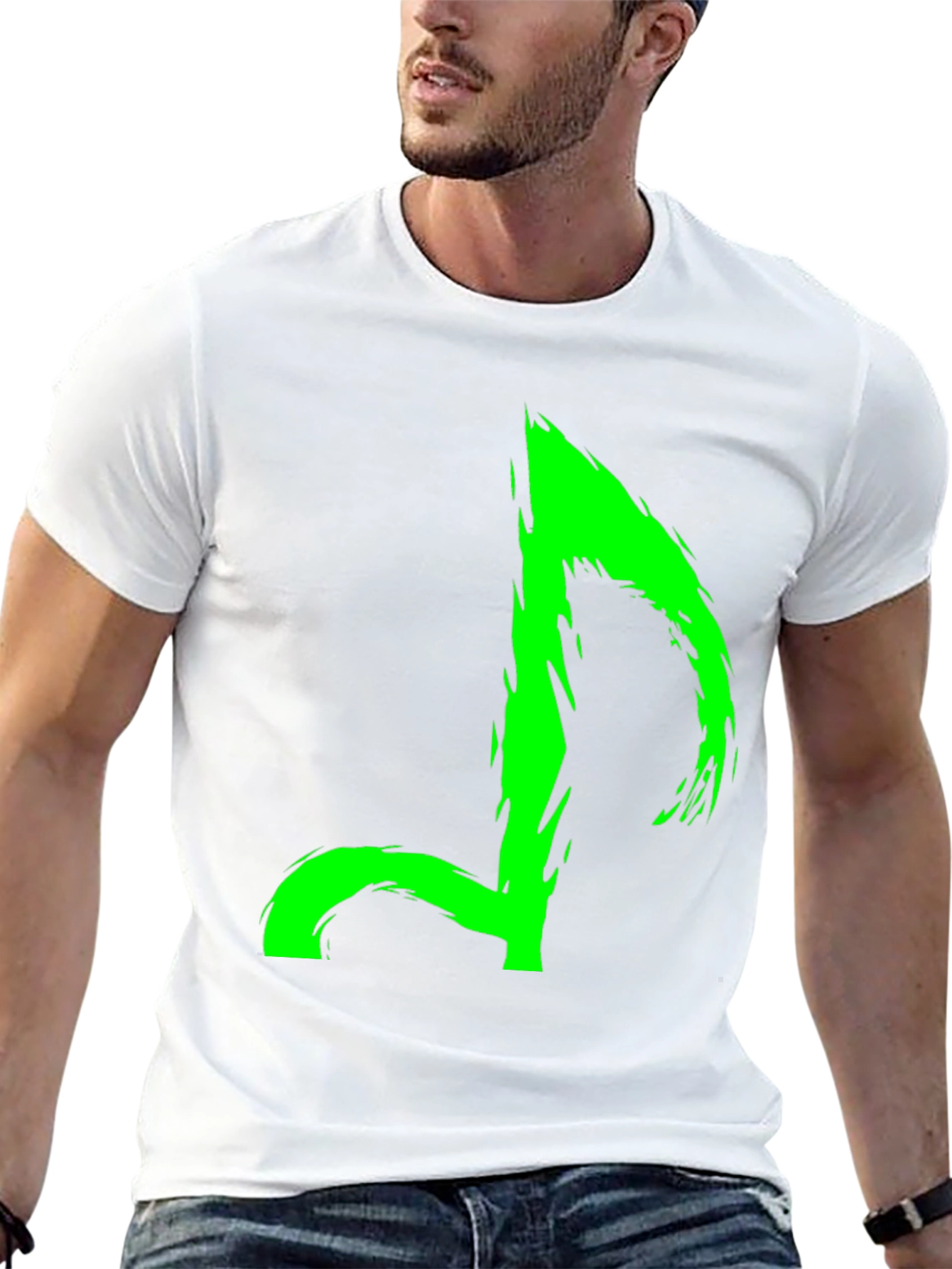 Neon Green Music Note Graphic Black T-Shirt