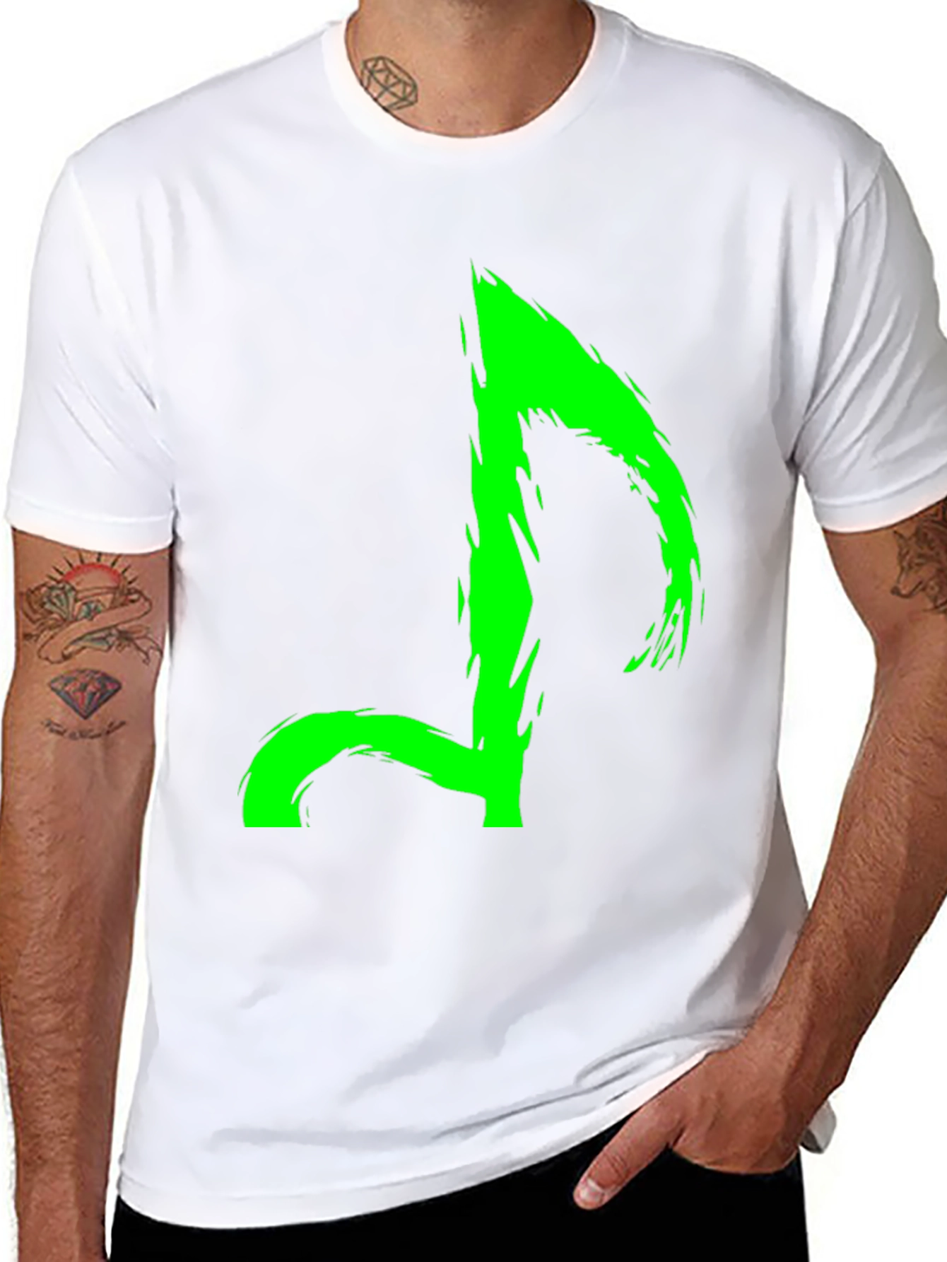 Neon Green Music Note Graphic Black T-Shirt