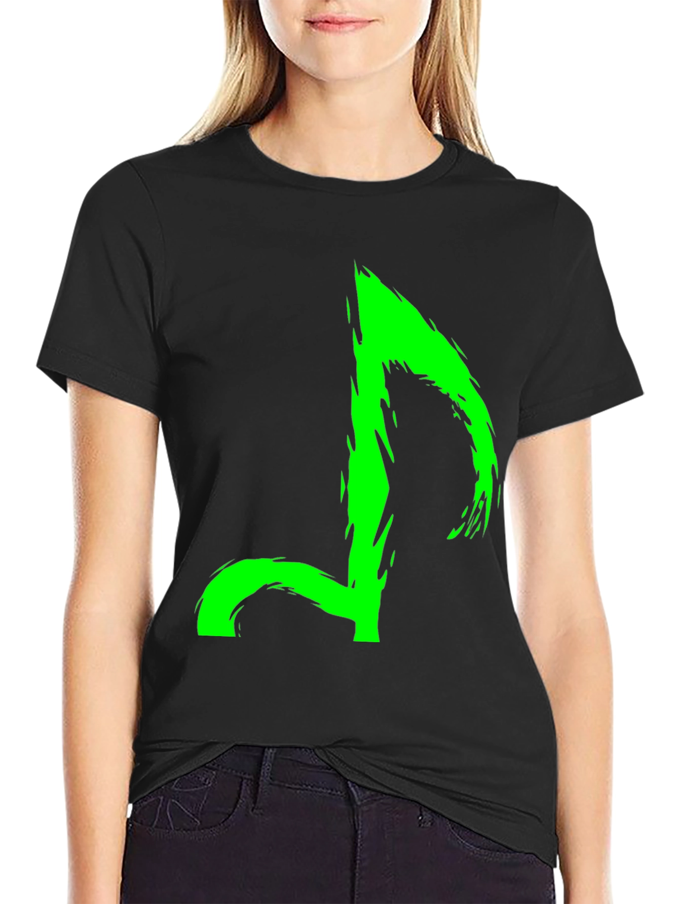 Neon Green Music Note Graphic Black T-Shirt