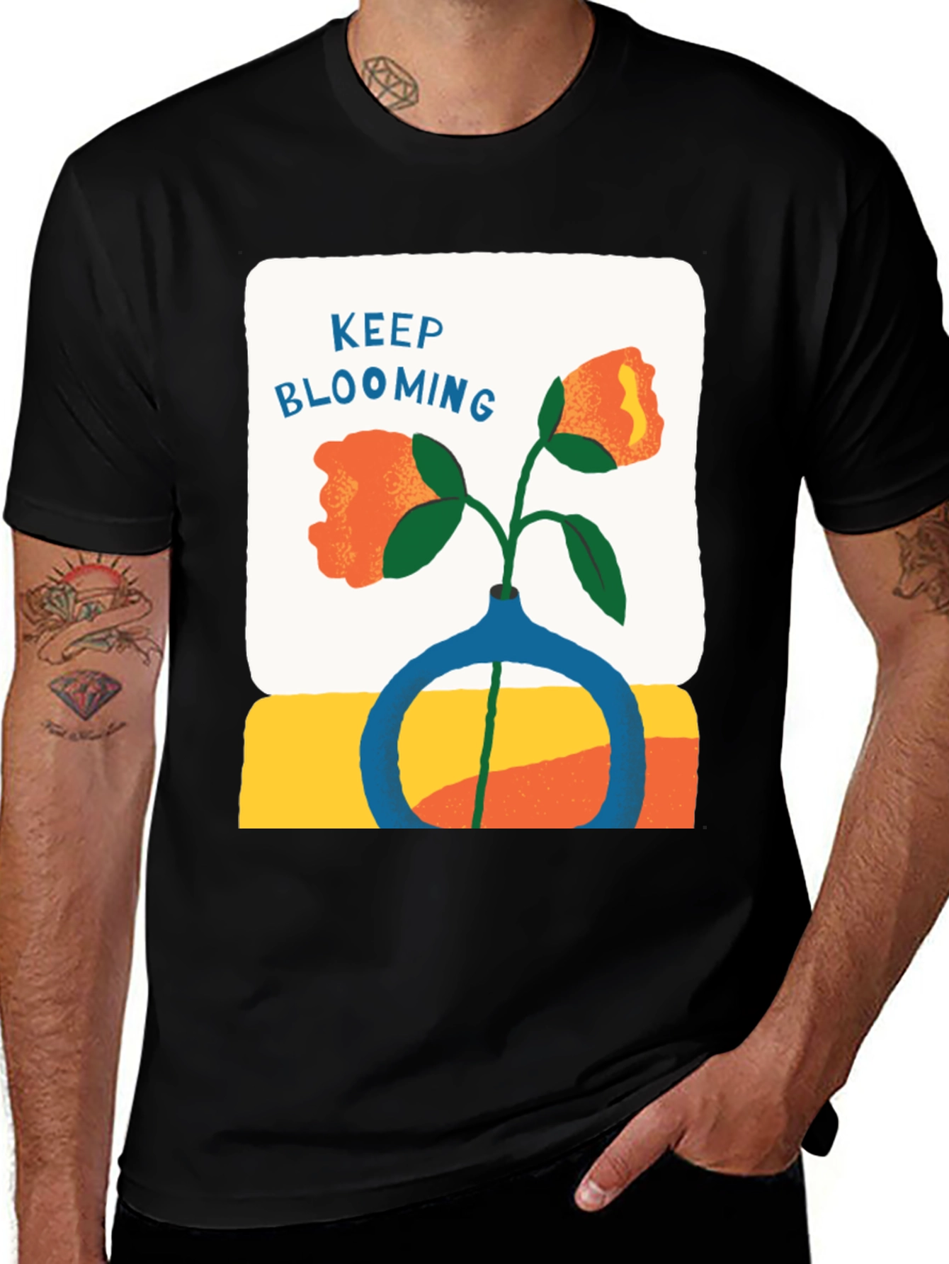 Keep Blooming Graphic Tee - Black Casual Shirt