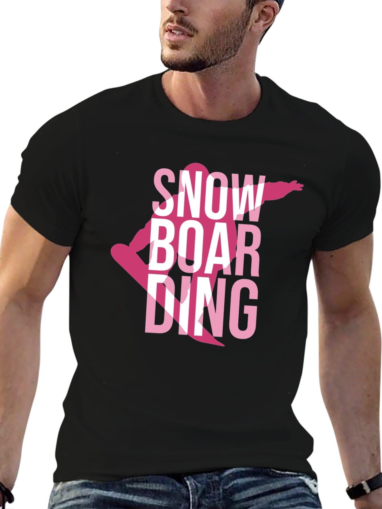 Snowboarding Graphic Tee - Pink on Black