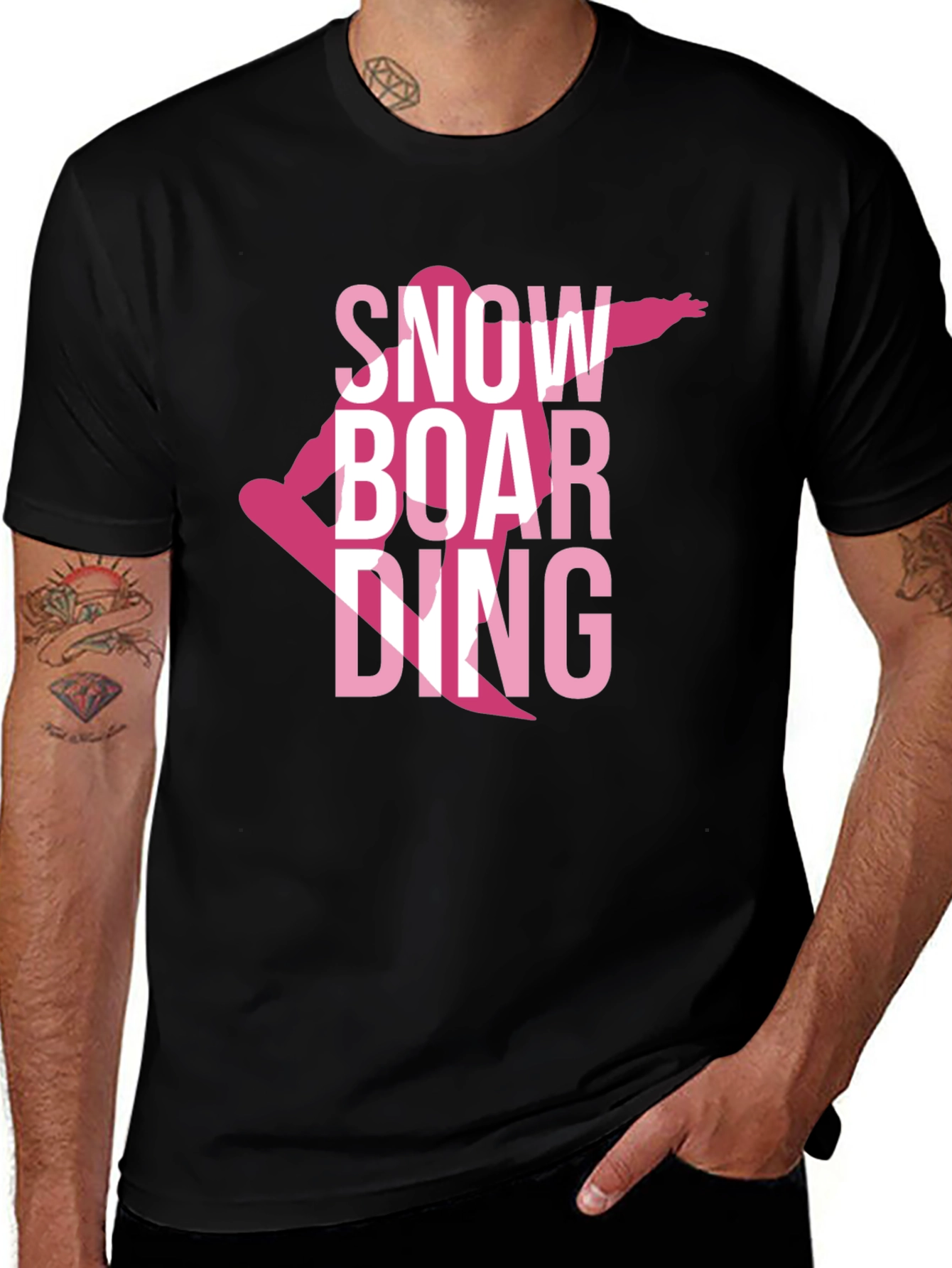 Snowboarding Graphic Tee - Pink on Black