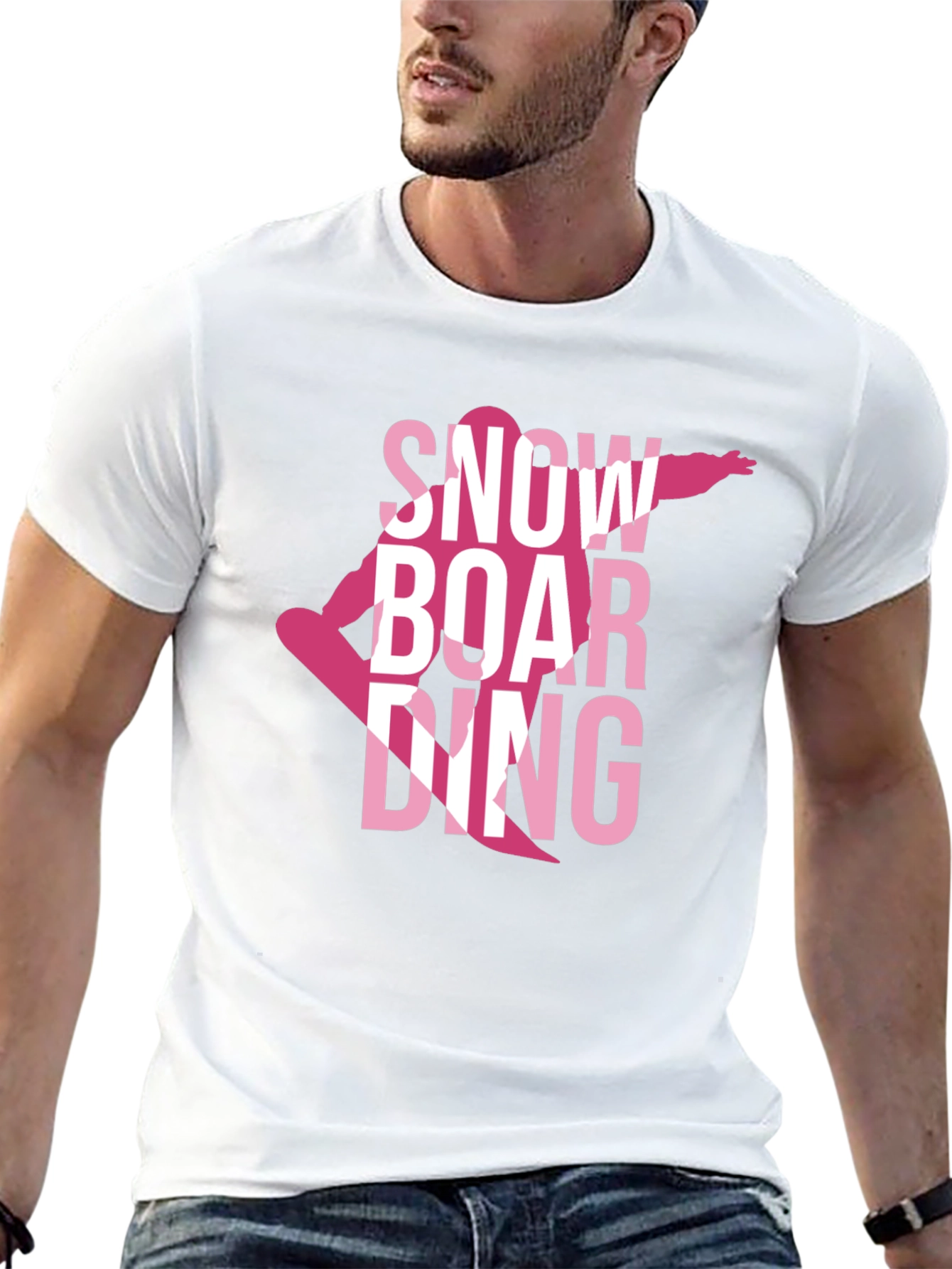 Snowboarding Graphic Tee - Pink on Black