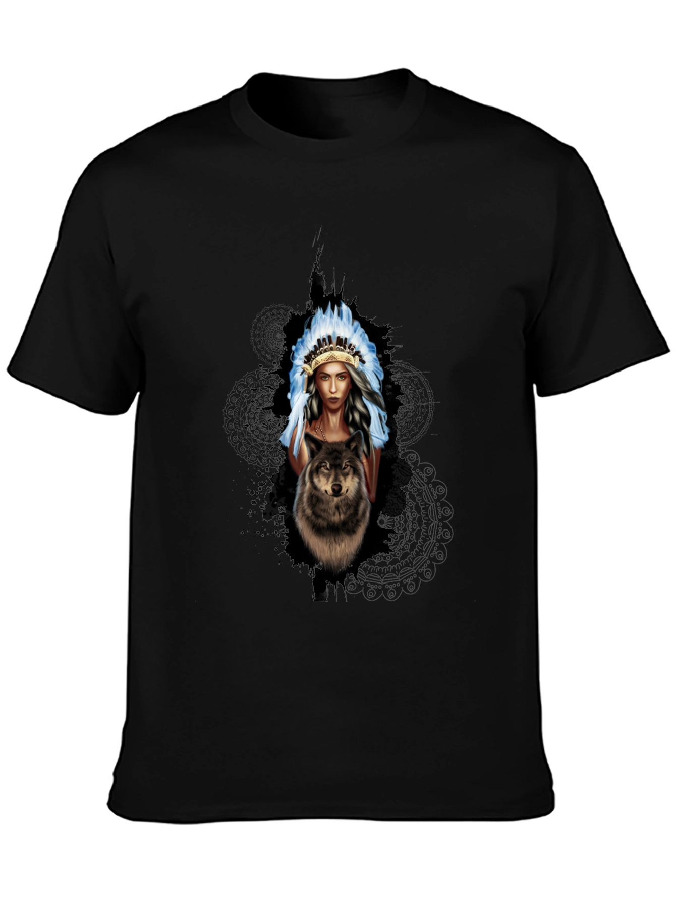 Native American Woman & Wolf Graphic T-Shirt