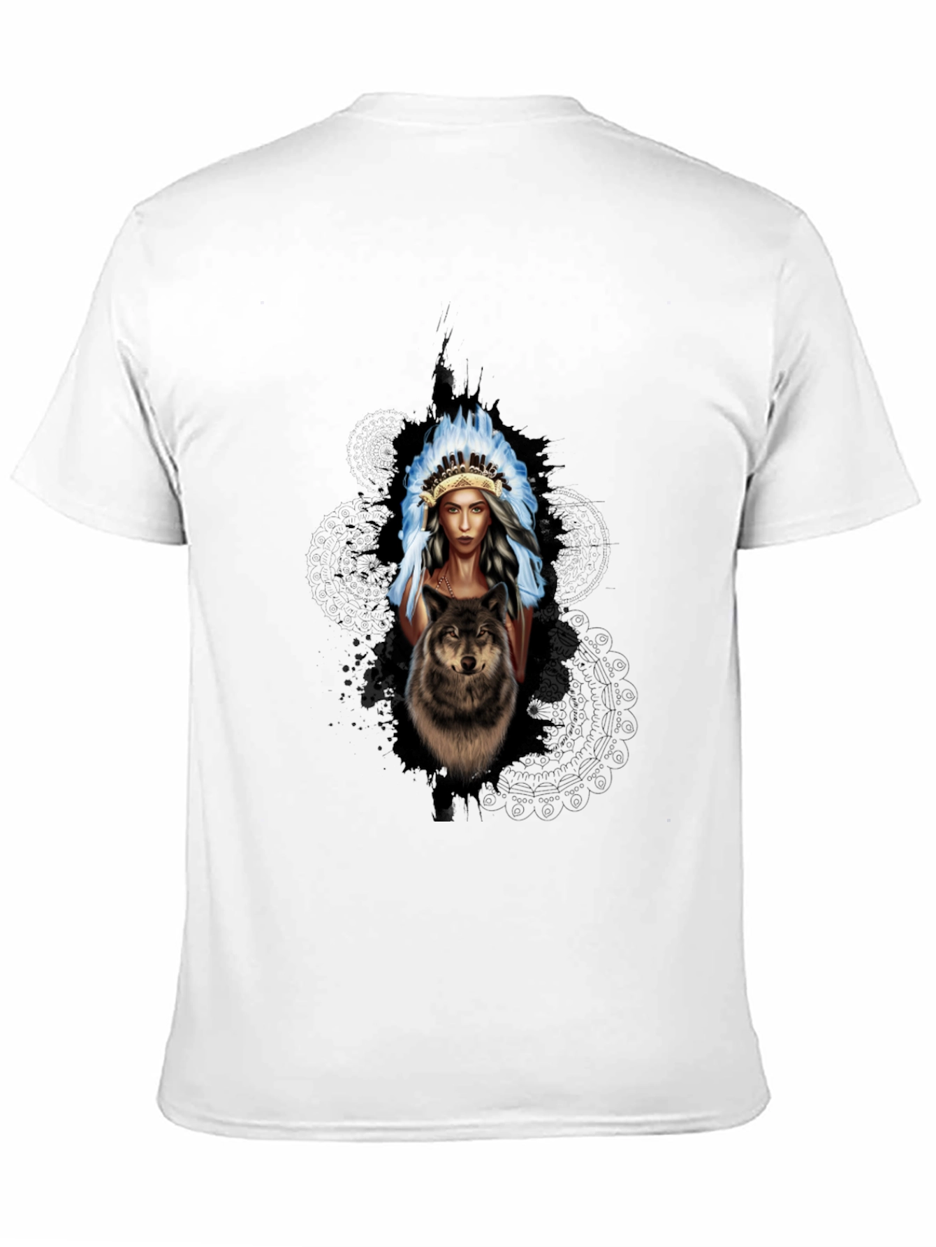Native American Woman & Wolf Graphic T-Shirt