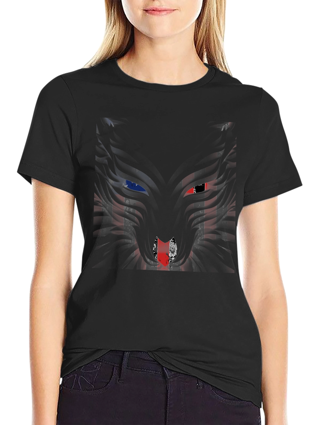American Flag Wolf Graphic Mens T-Shirt