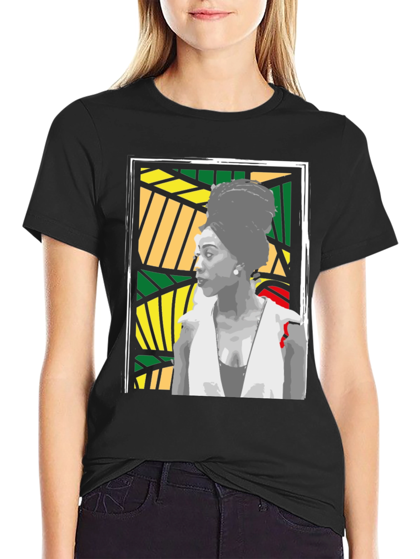 Black T-Shirt with Artistic Portrait Design