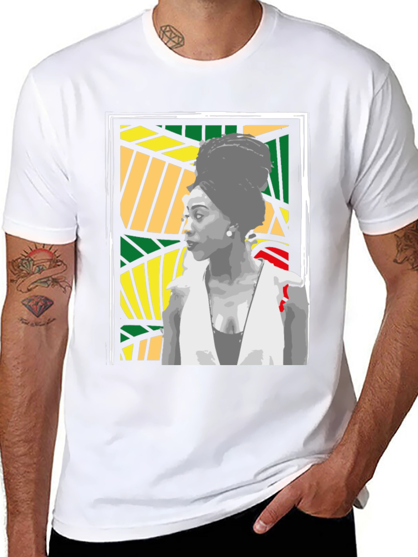 Black T-Shirt with Artistic Portrait Design
