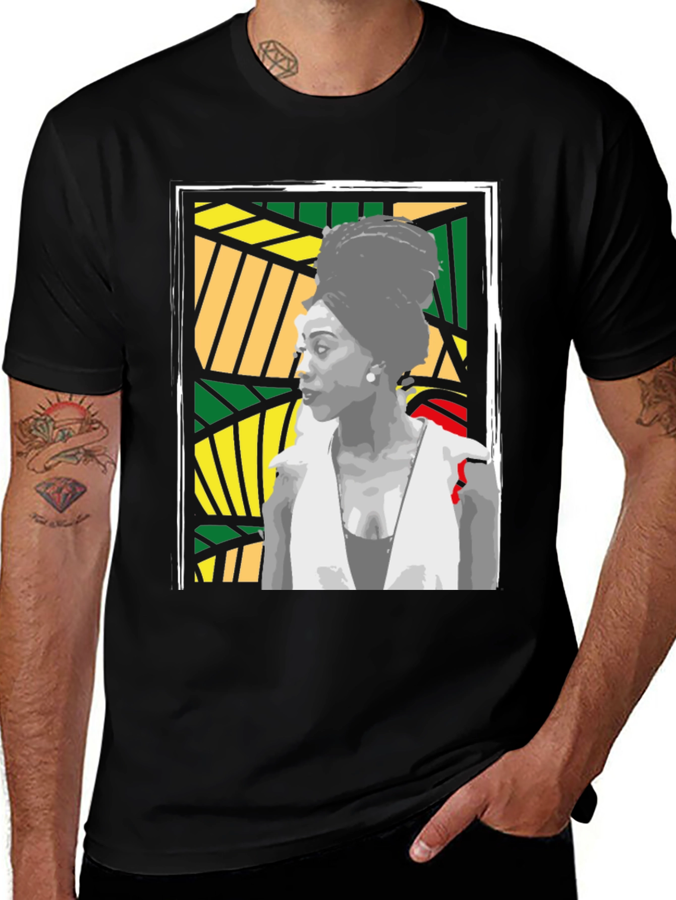 Black T-Shirt with Artistic Portrait Design
