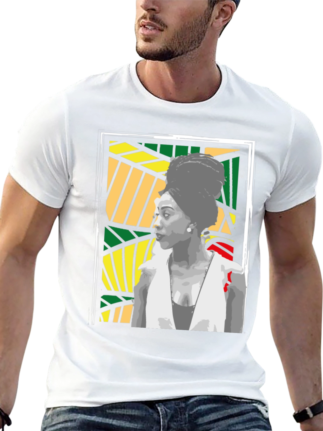Black T-Shirt with Artistic Portrait Design