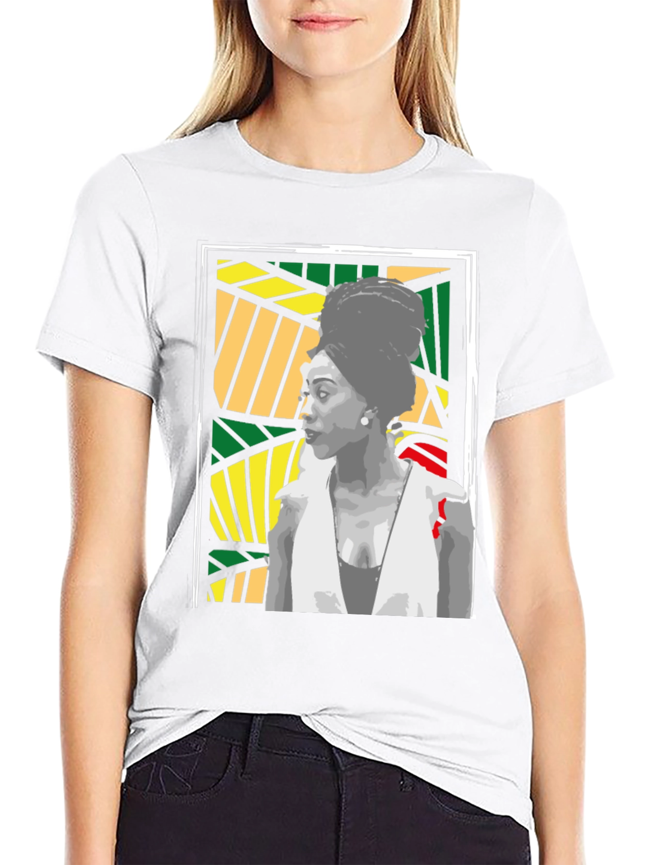 Black T-Shirt with Artistic Portrait Design