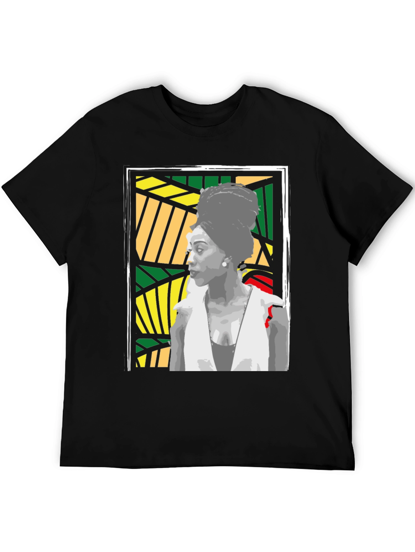 Black T-Shirt with Artistic Portrait Design