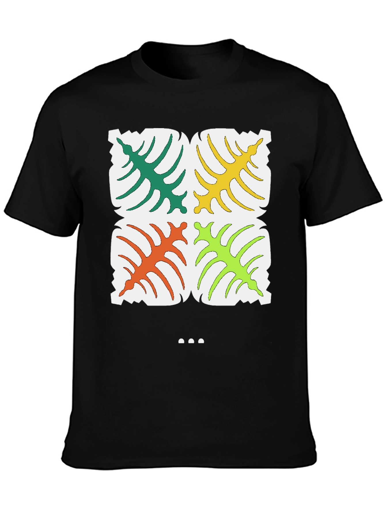 Tropical Leaf Pattern T-Shirt - Stylish Black Tee