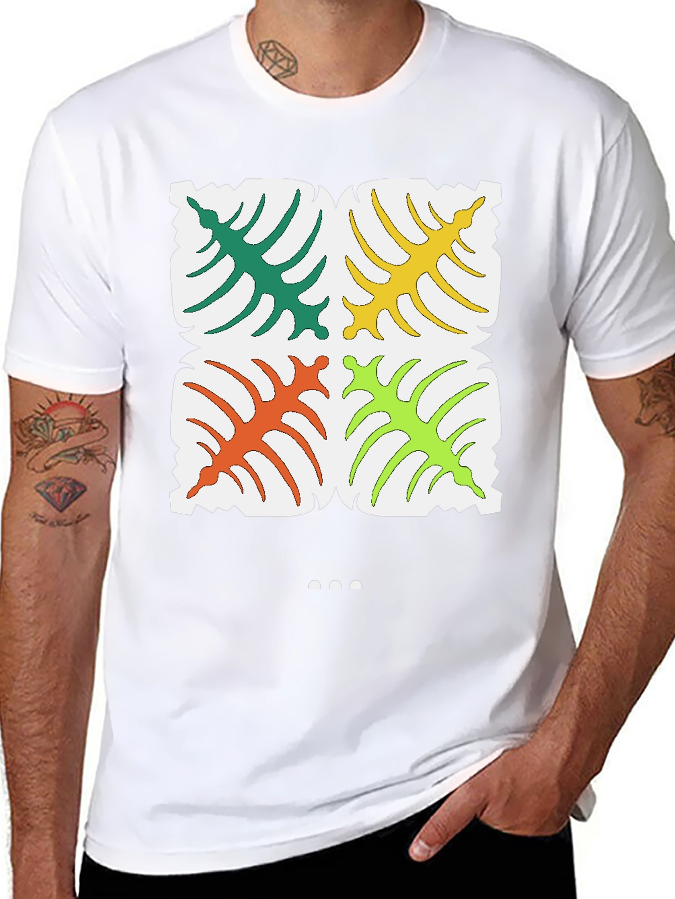 Tropical Leaf Pattern T-Shirt - Stylish Black Tee