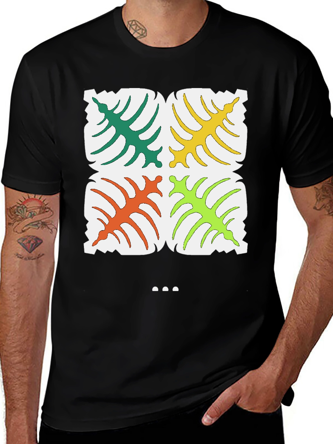 Tropical Leaf Pattern T-Shirt - Stylish Black Tee