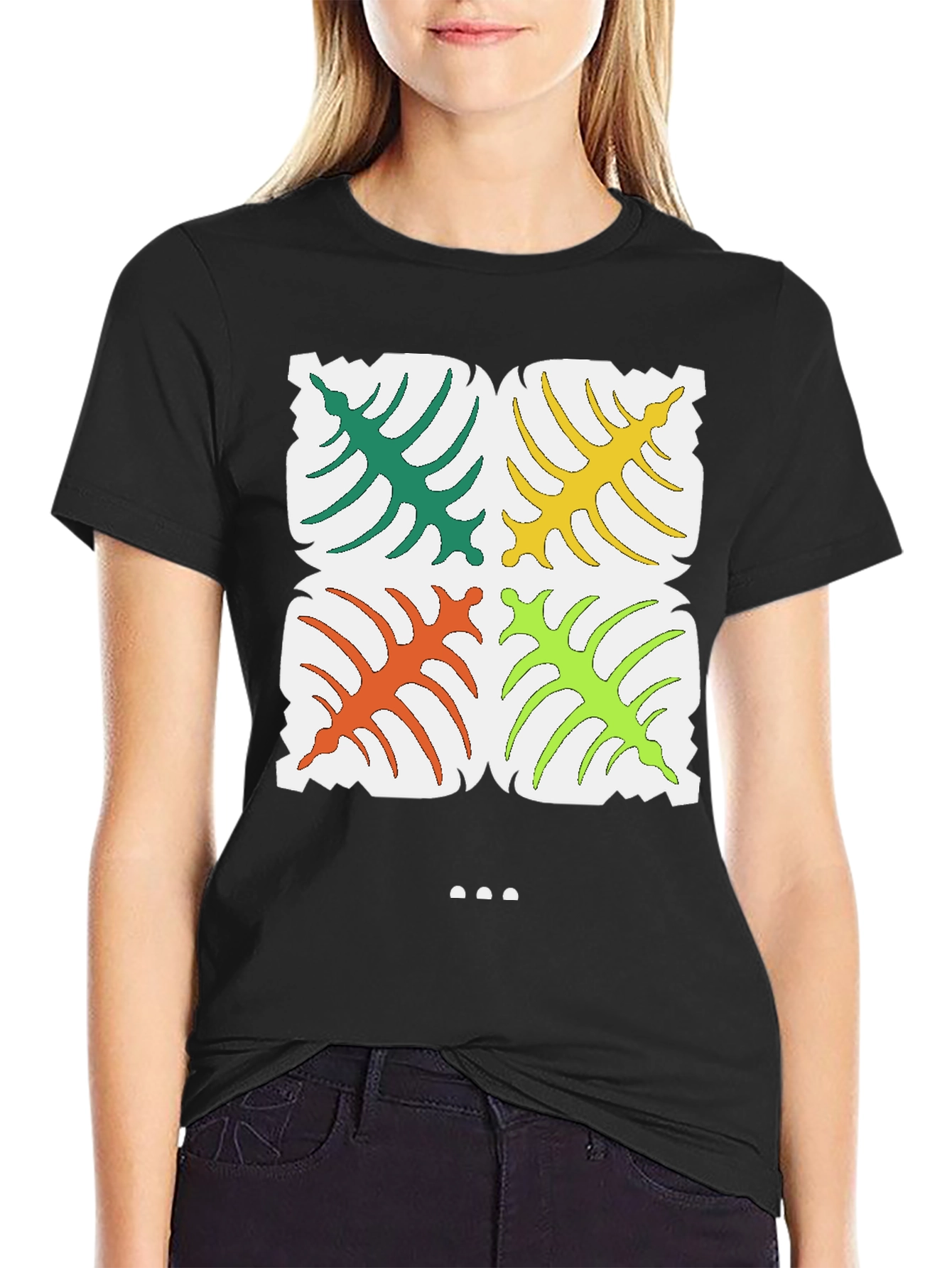 Tropical Leaf Pattern T-Shirt - Stylish Black Tee