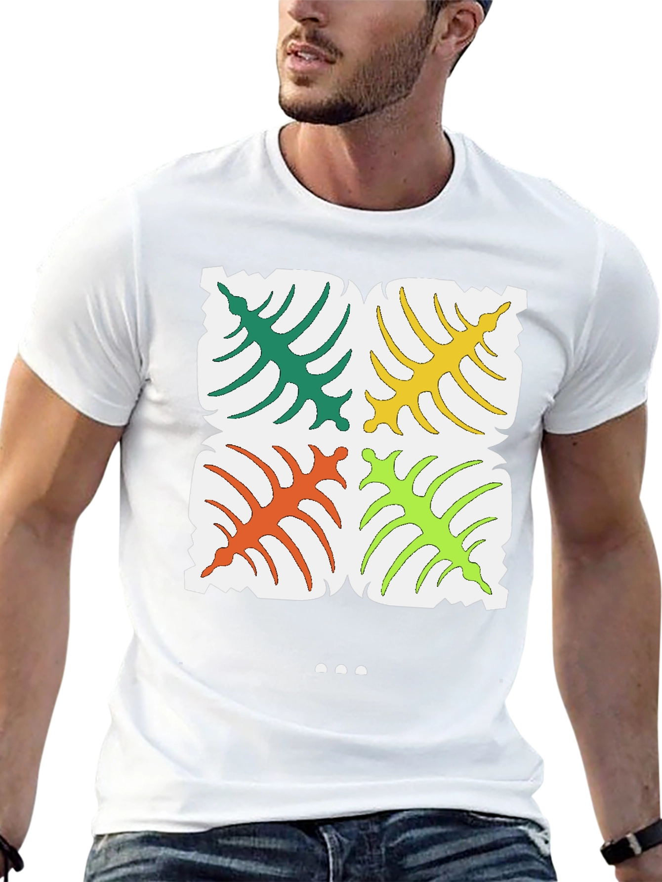 Tropical Leaf Pattern T-Shirt - Stylish Black Tee
