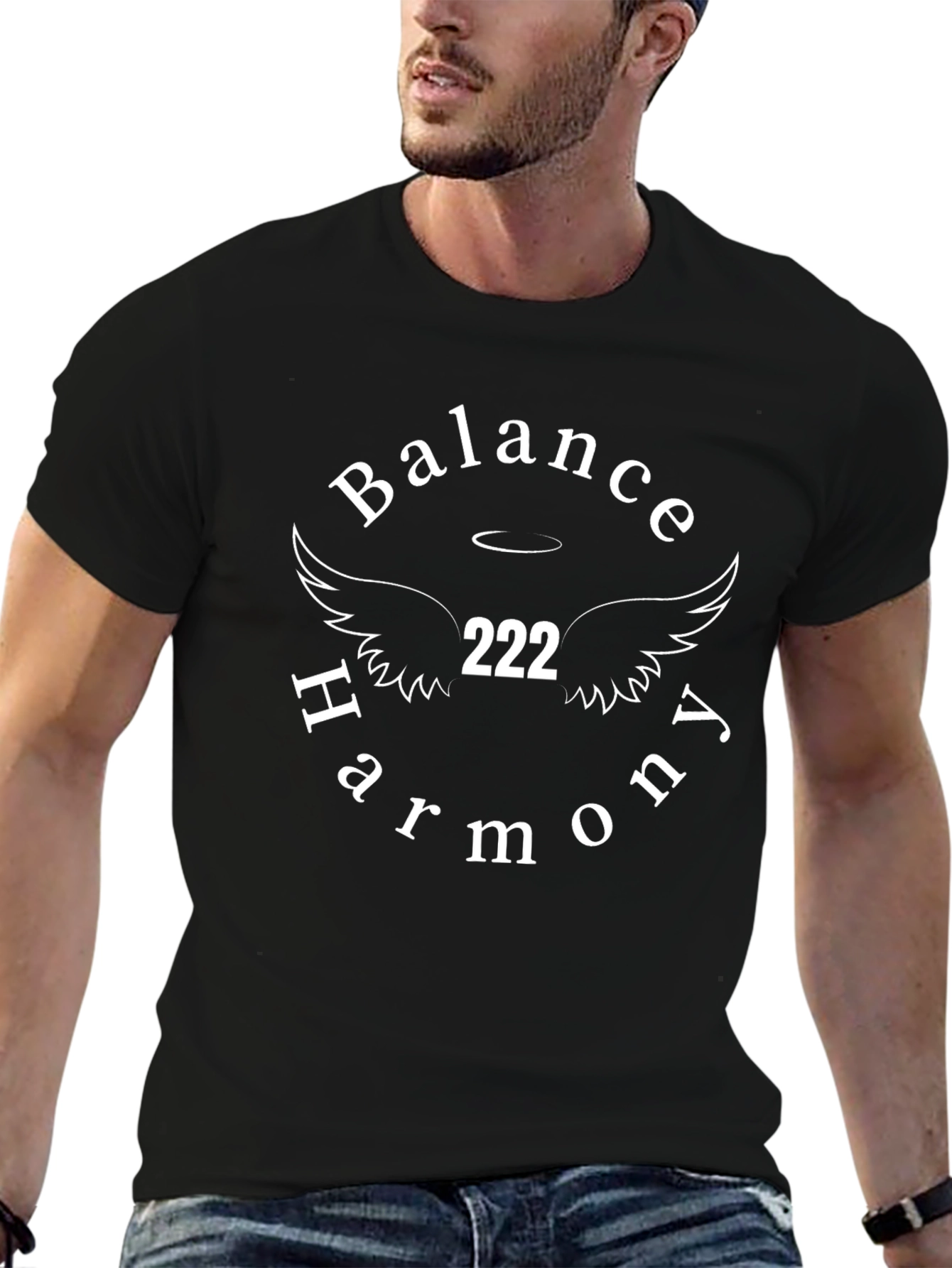 Balance Harmony 222 Angel Wings Black Tee