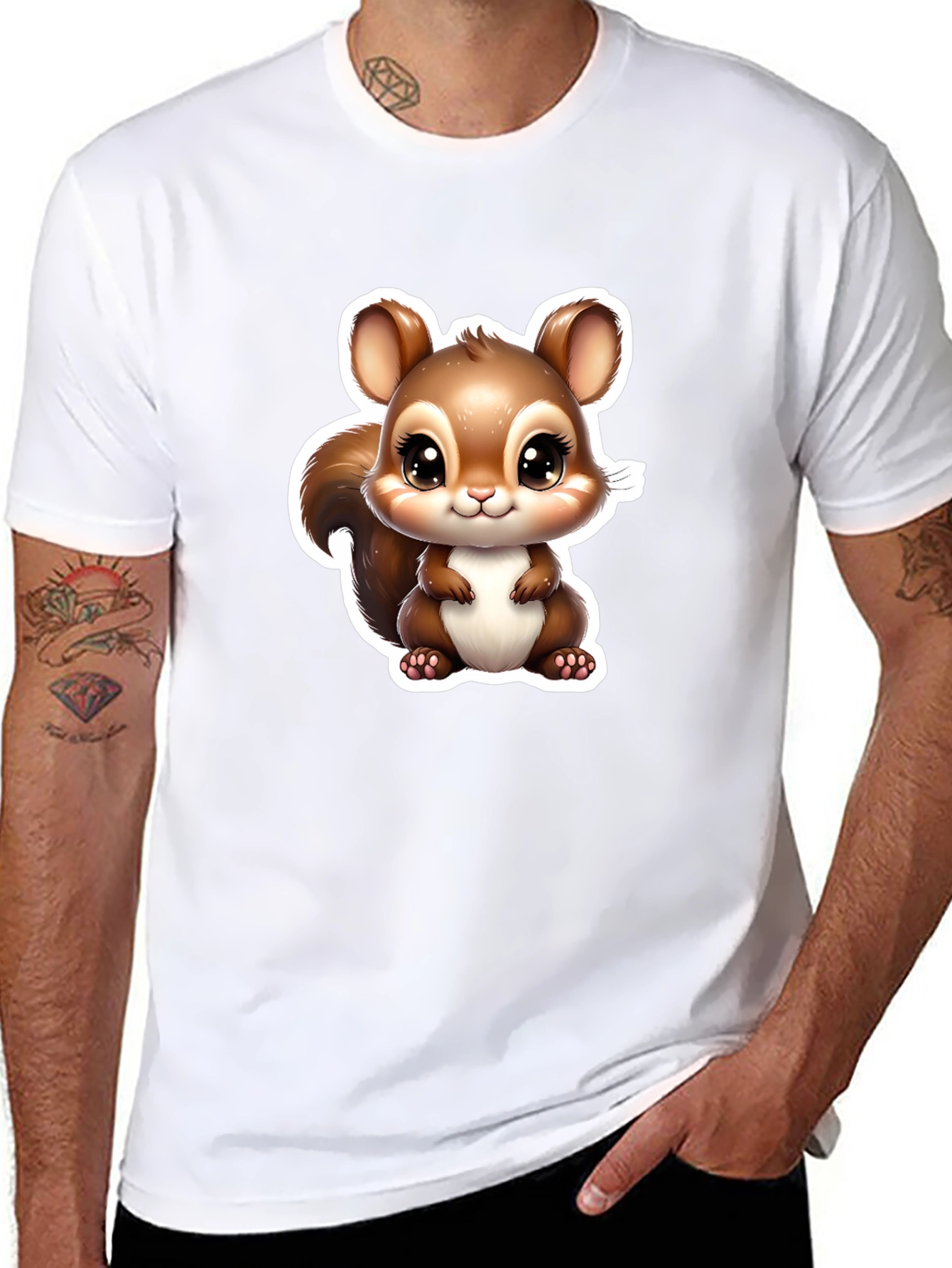 Cute Squirrel Graphic Tee - Soft Black Cotton Shirt