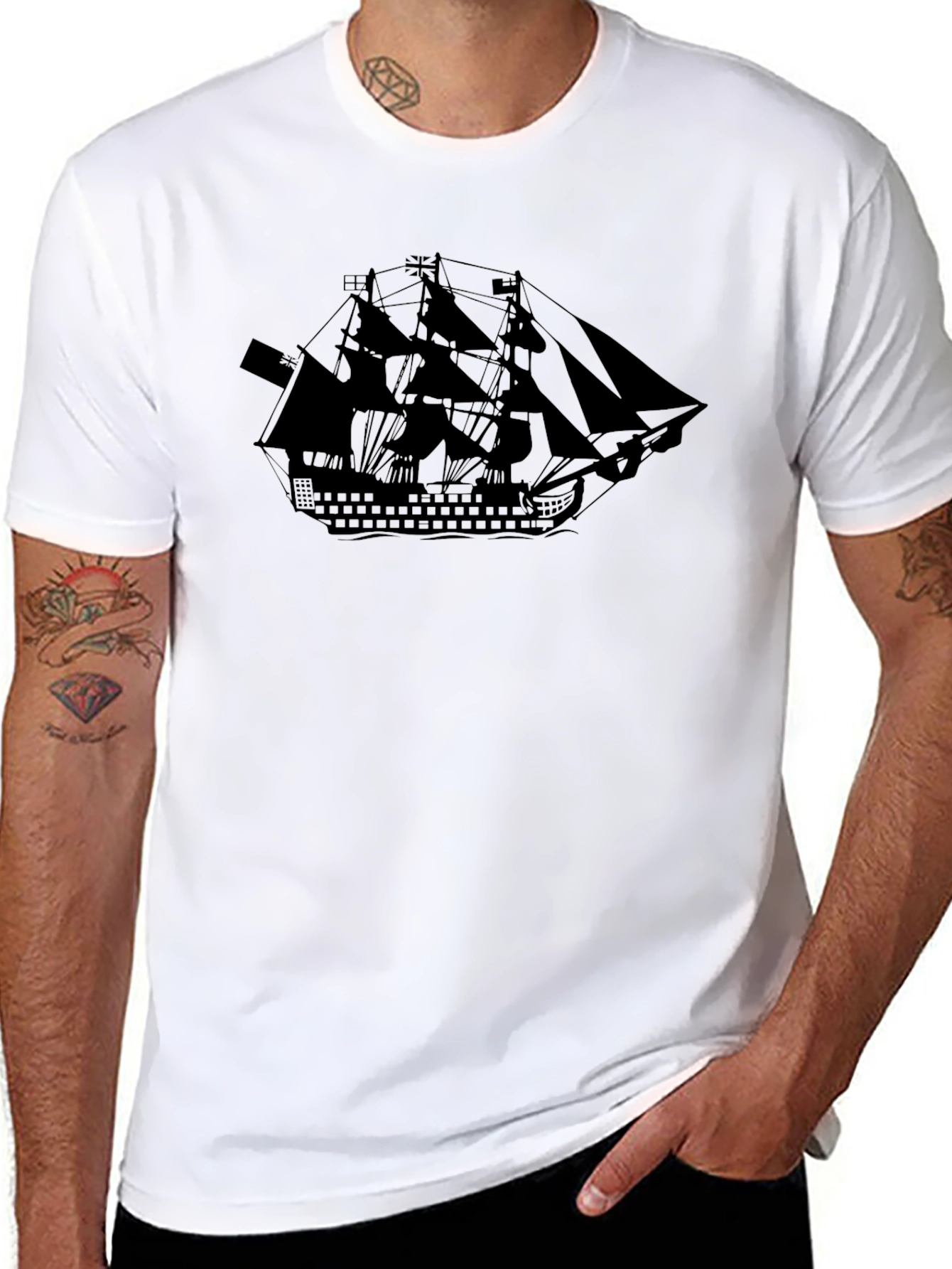 Black Pirate Ship Graphic T-Shirt