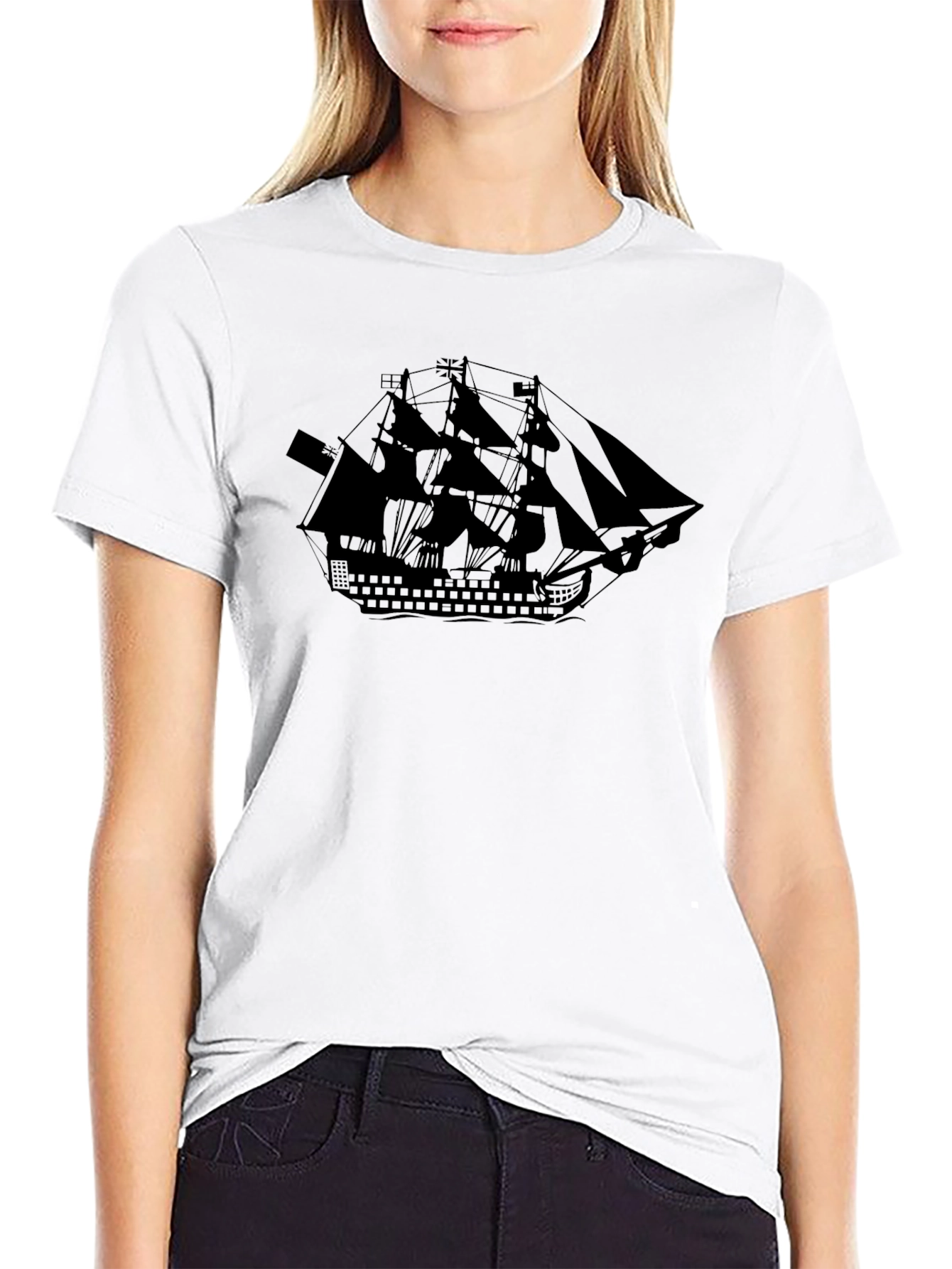 Black Pirate Ship Graphic T-Shirt