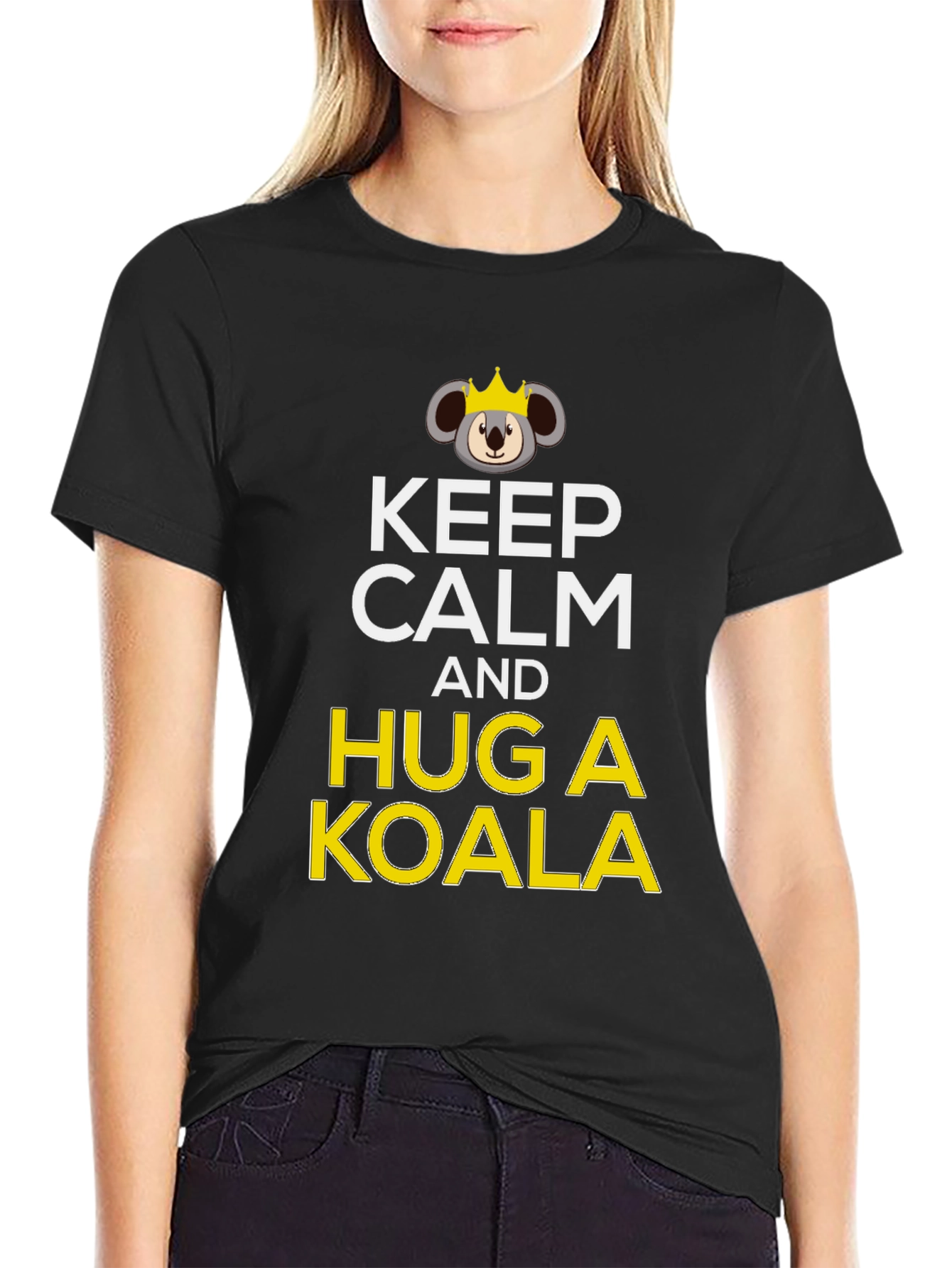 Keep Calm and Hug a Koala Black T-Shirt