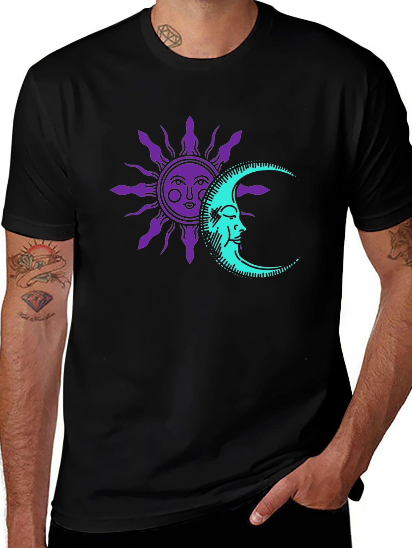 Celestial Sun and Moon Graphic Tee - Black