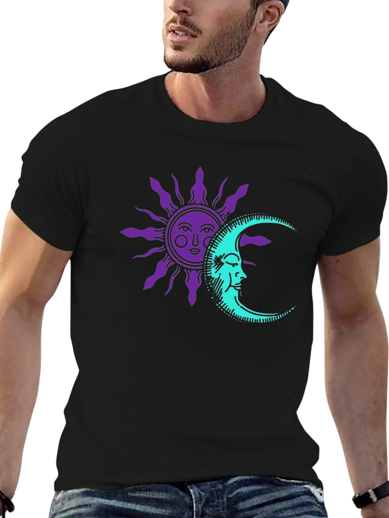Celestial Sun and Moon Graphic Tee - Black