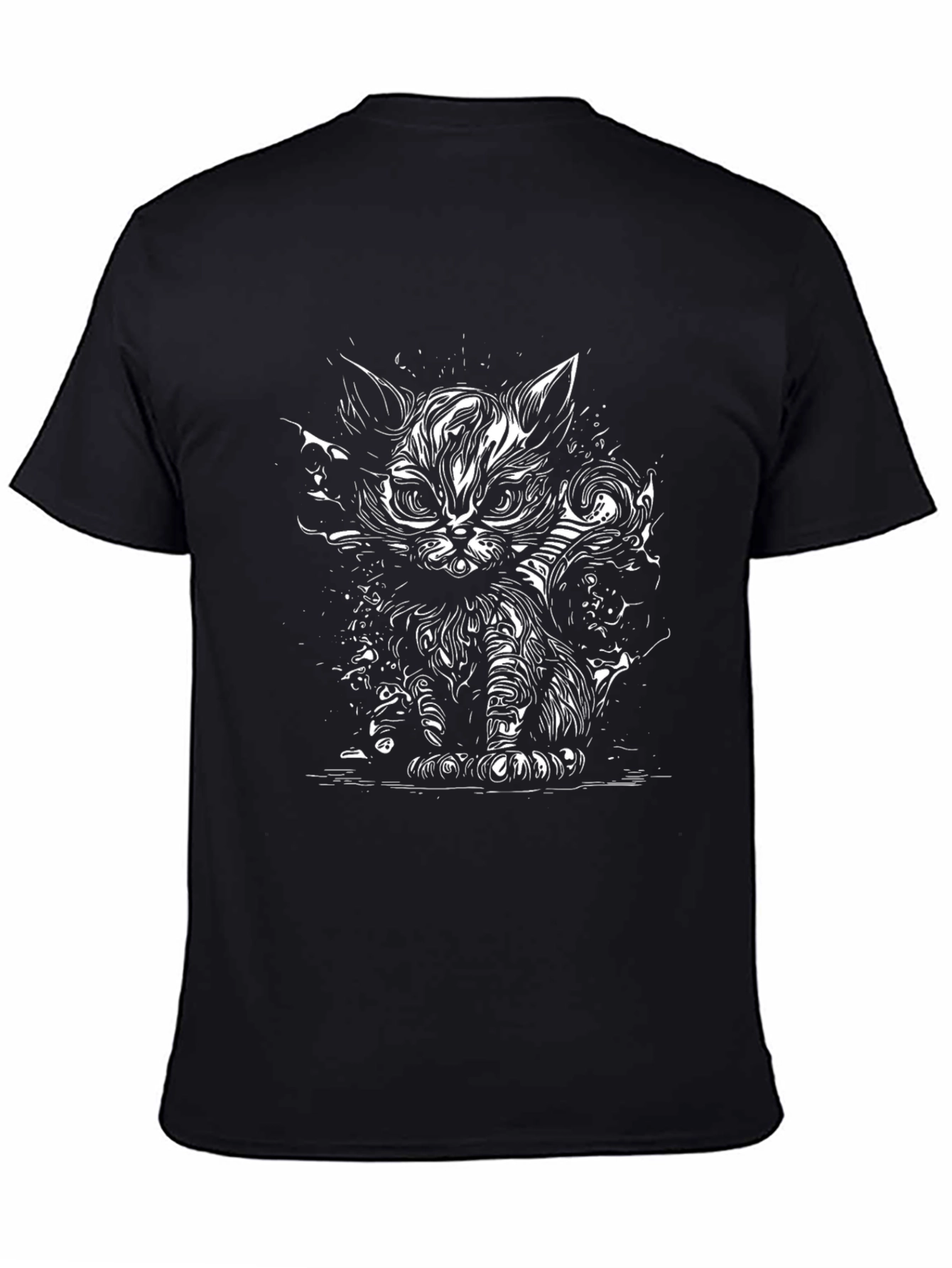 Mens Black T-Shirt with Cat Graphic