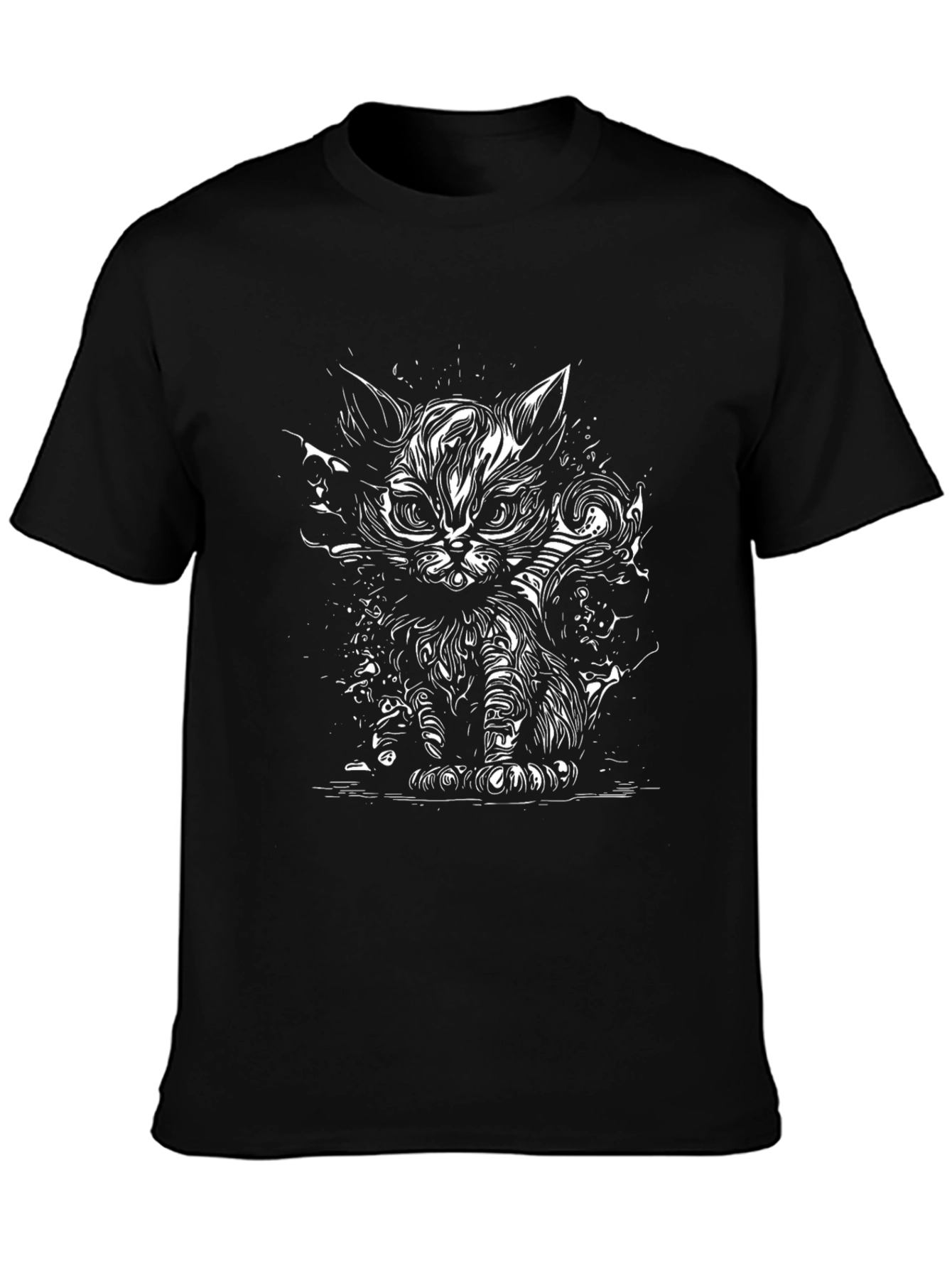 Mens Black T-Shirt with Cat Graphic