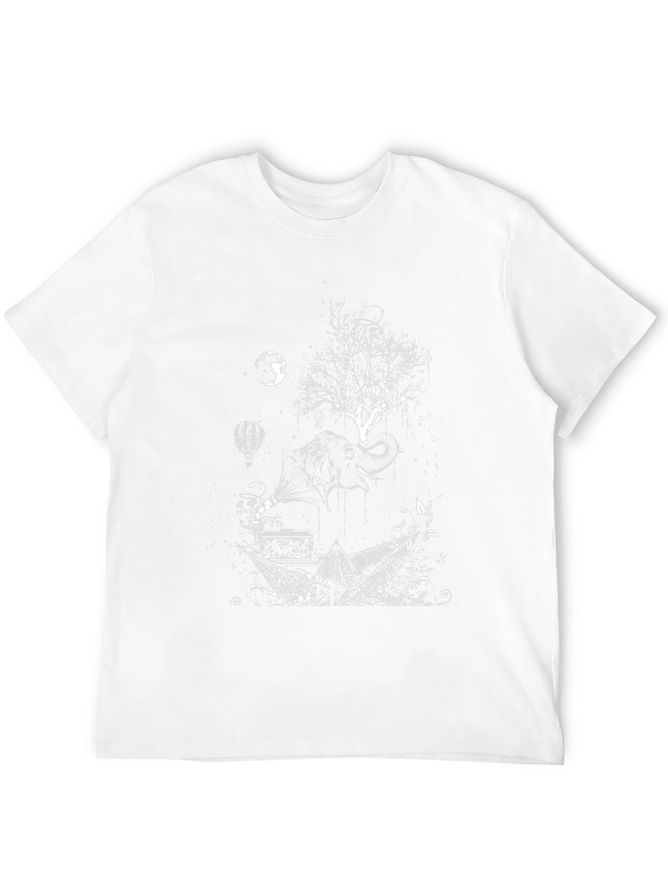 Artistic Elephant Tree Graphic Tee - Black Cotton