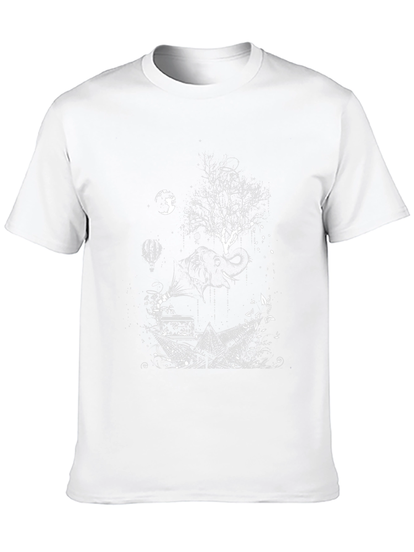Artistic Elephant Tree Graphic Tee - Black Cotton