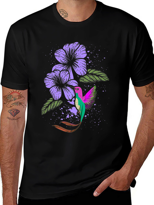 Hummingbird & Floral Graphic Tee - Black