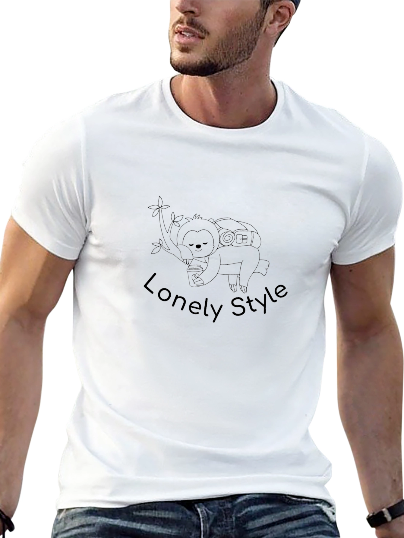 Lonely Style Sloth Graphic Tee - Black