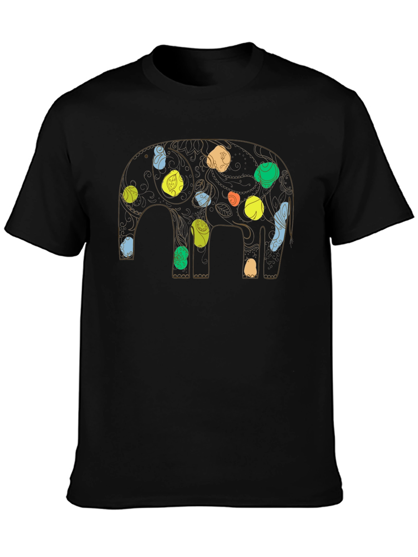 Elephant Art Print Black Graphic Tee