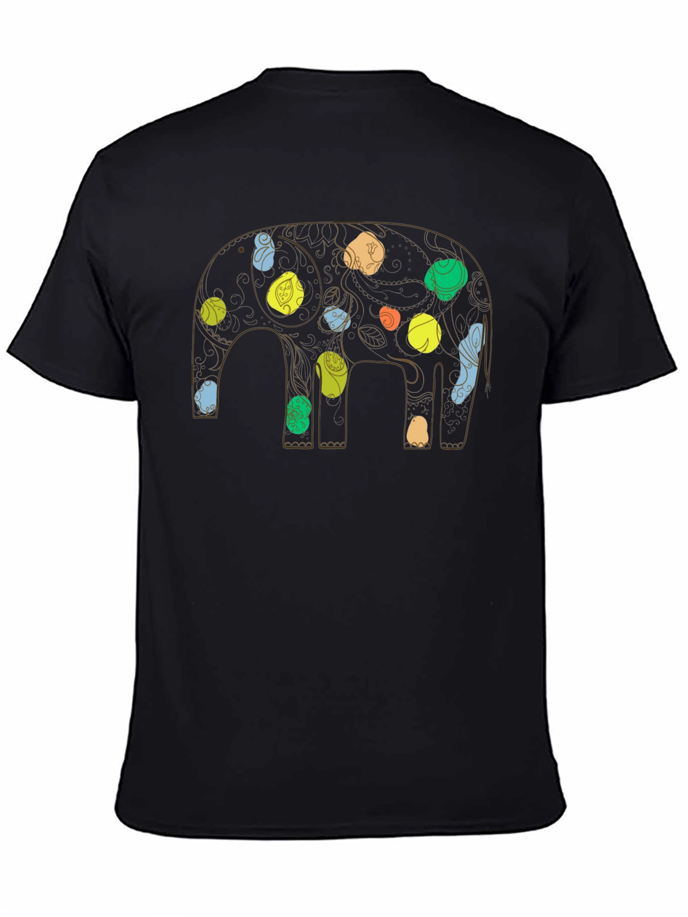 Elephant Art Print Black Graphic Tee