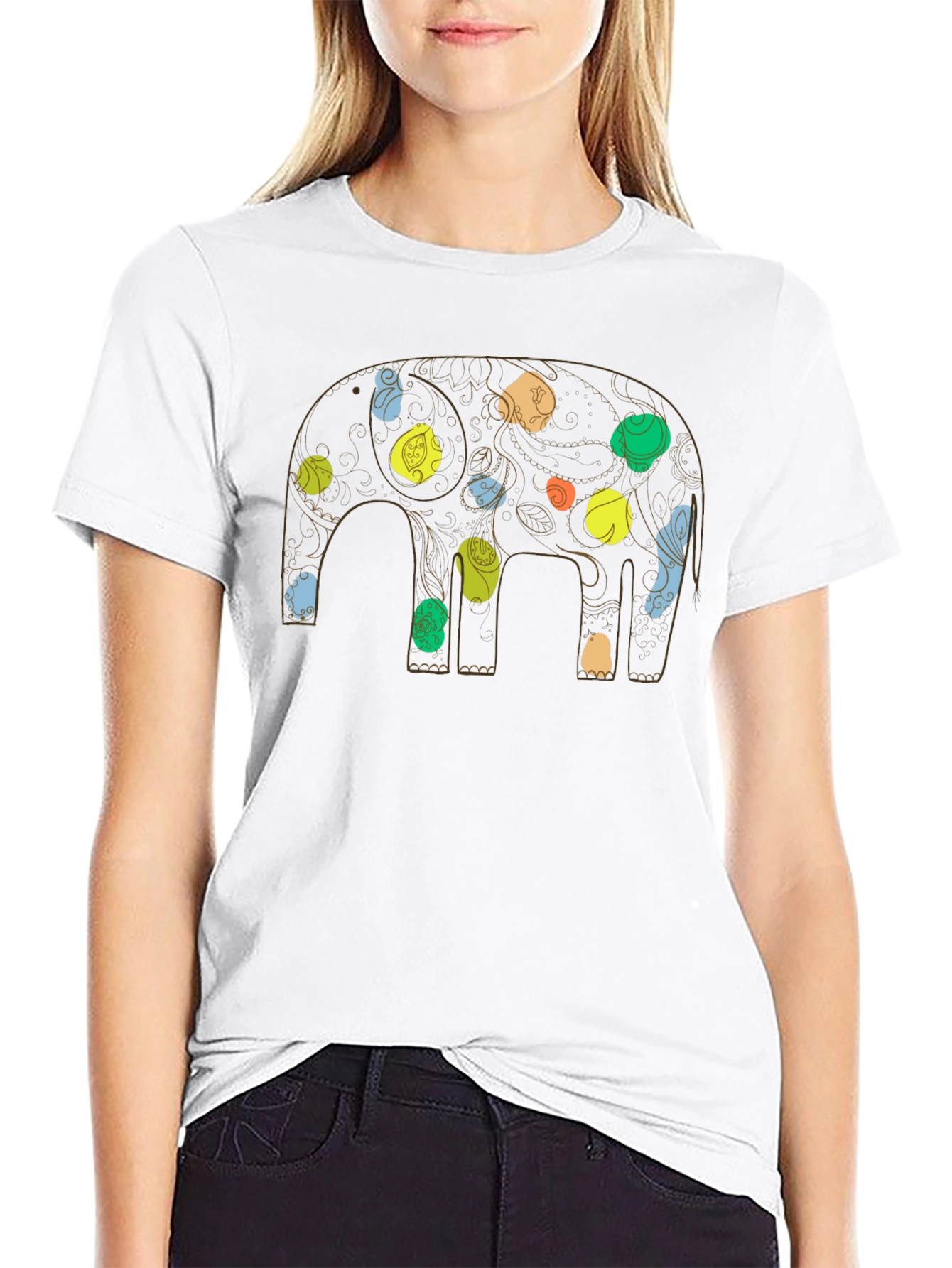 Elephant Art Print Black Graphic Tee