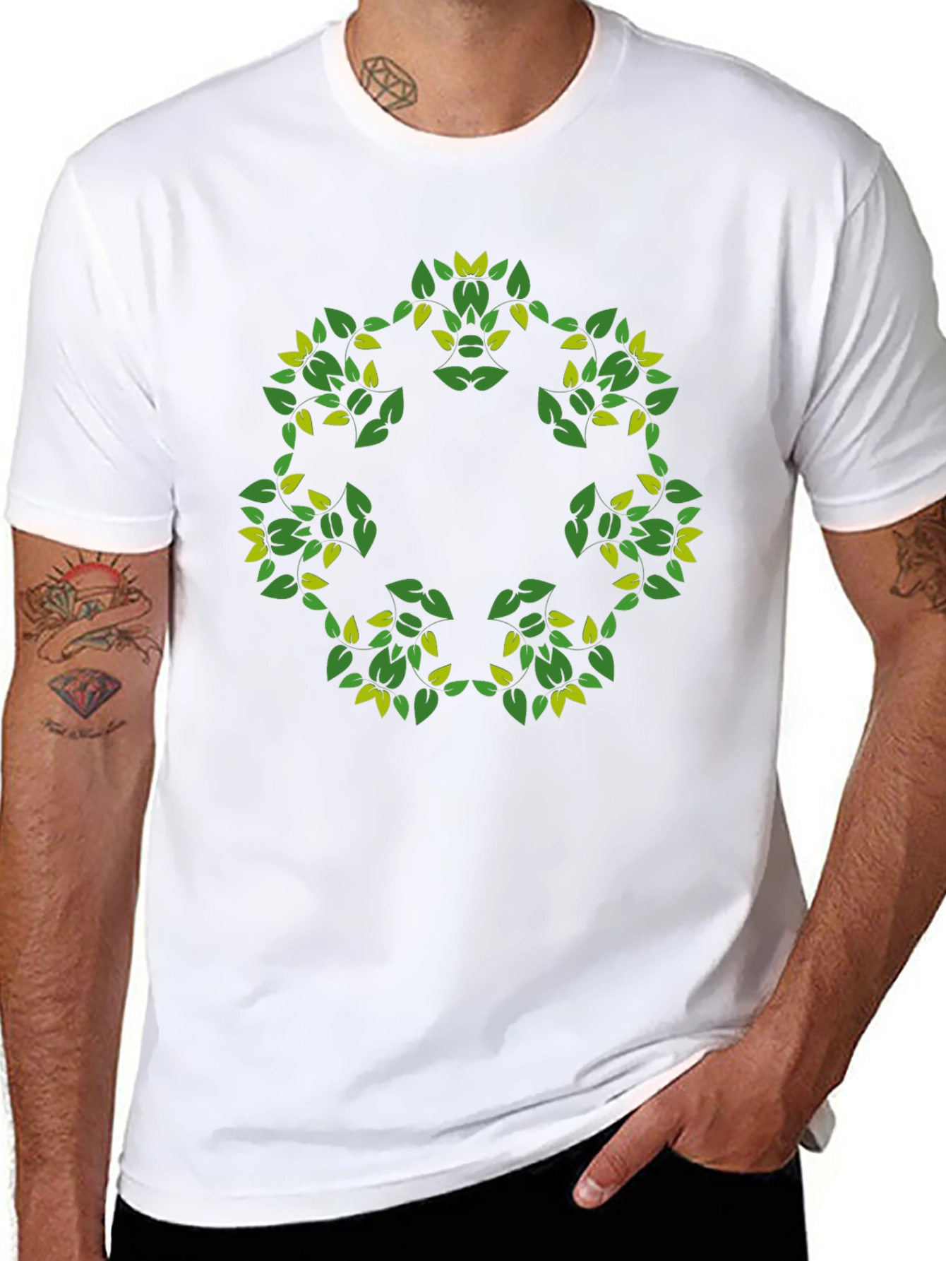 Leaf Circle Graphic Black T-Shirt
