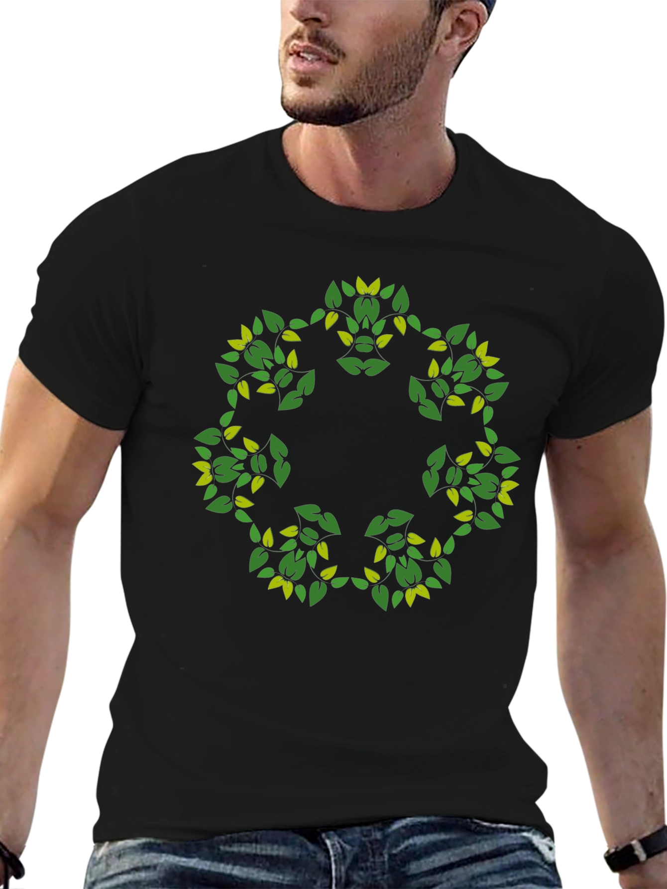 Leaf Circle Graphic Black T-Shirt