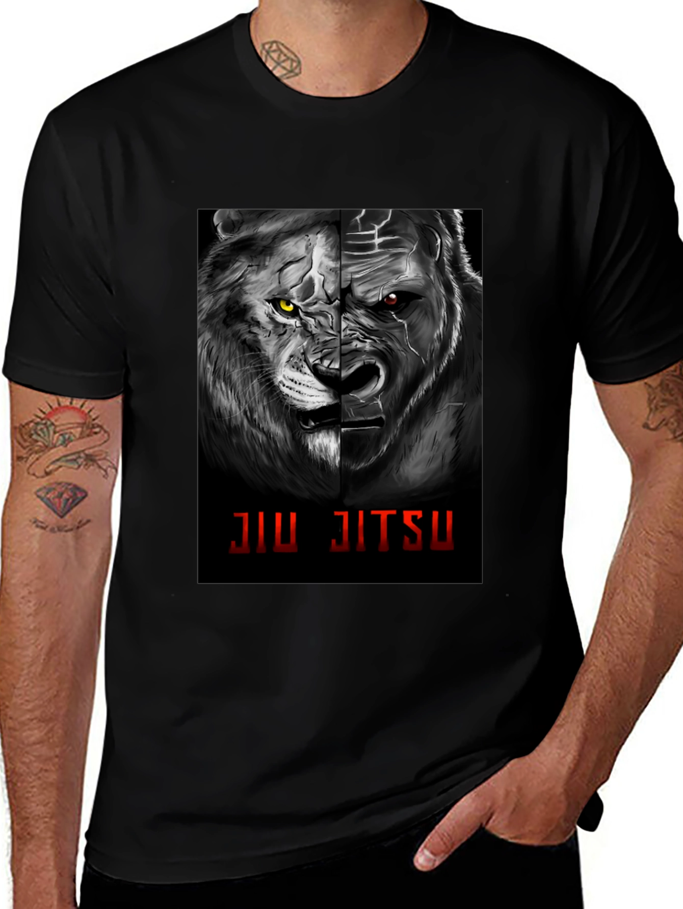 Jiu Jitsu Lion Gorilla Graphic Black T-Shirt